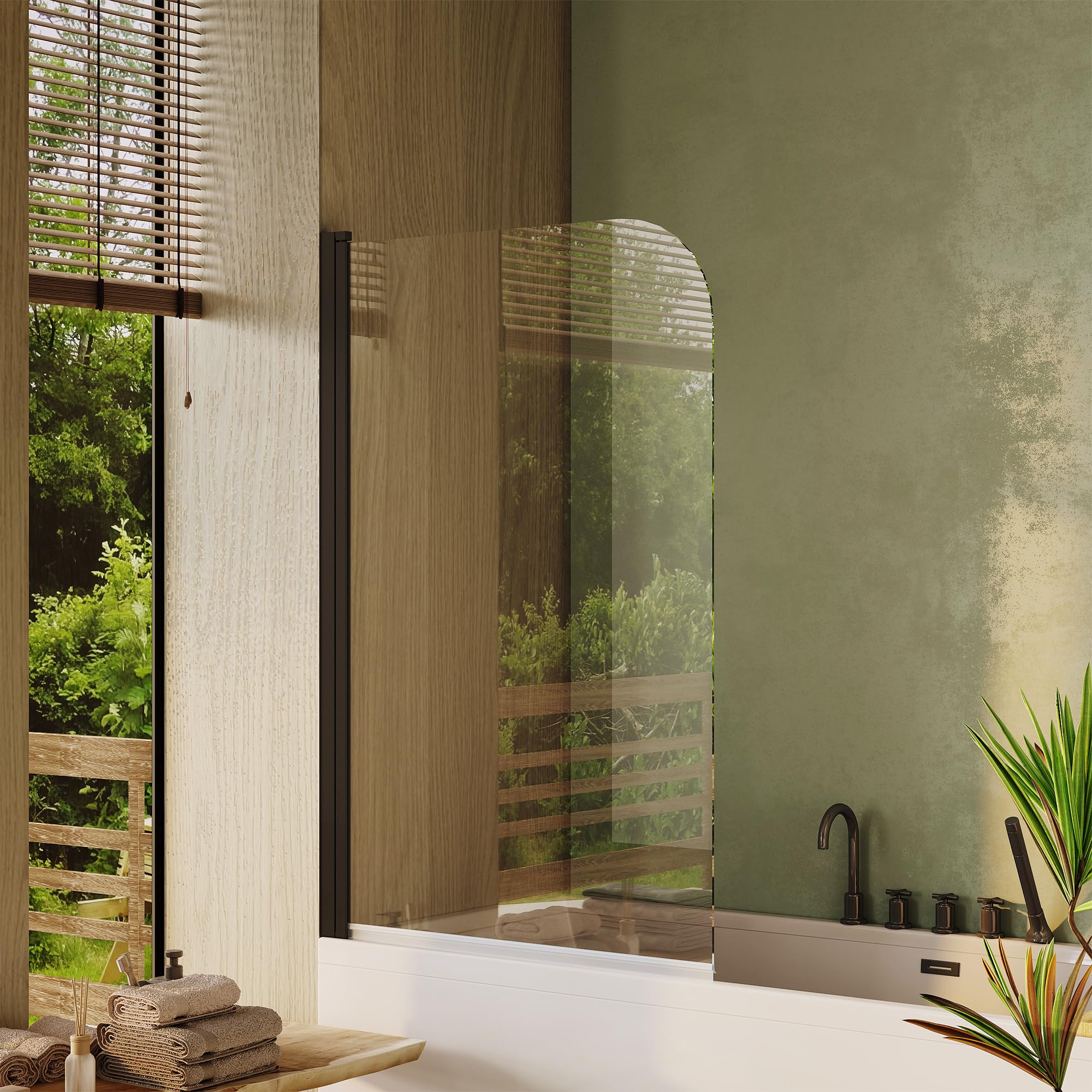 32" x 55"Frameless Tub Shower Door, 180° Rotatable Reversible Left/Right Opening, 1/4" Clear Tempered Glass, Matte Black Finish