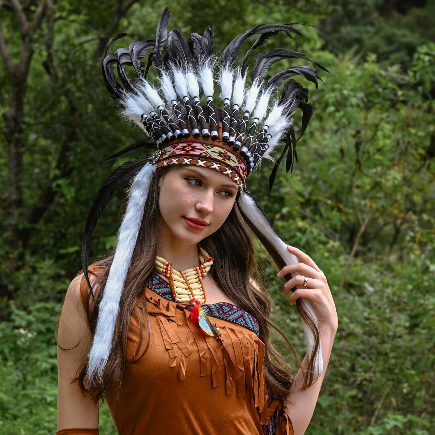 Ballinger Medium Native Feather Headdress and Choker for Men and Women,Halloween,Carnival,Role Play and Costume Parties - Image 2