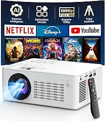 Projetor Portátil Android, WiFi 6 e Bluetooth 5.1, Suporte 4K e 1080P Full HD, Tecnologia LED, HDMI/USB/Áudio/TF, Compatível com Android/iOS, Com Suporte Tripé, Ideal para Casa, Escritório e Aula