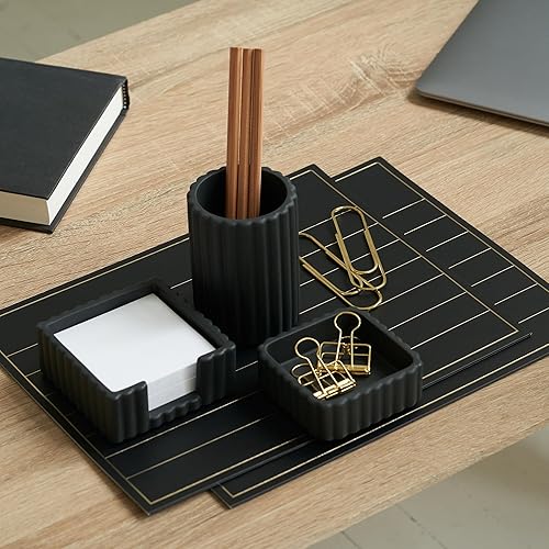 Miniatura 5 de KIBAGA Juego de 3 accesorios de escritorio estéticos modernos, elegantes organizadores de hormigón para bolígrafos y suministros de oficina, una