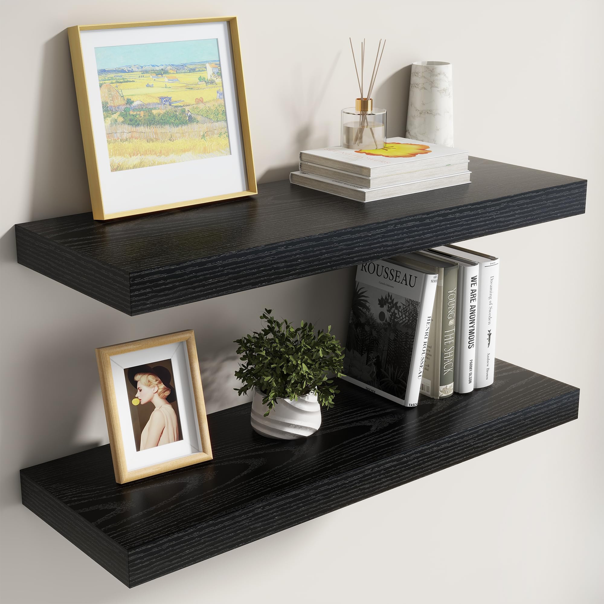 Dreamland 30 Inch Black Floating Shelves for Wall,8 Inch Deep Floating Shelves,30" W x 8" D Wall Shelves for Bedroom,Living Room, Kitchen,Bathroom,Set of 2