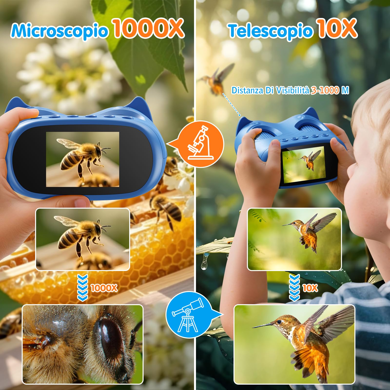 2 in 1 Microscopio Bambini e Telescopio, Microscopio Digitale Bambini con Scheda 32GB, 1000X Microscopio Portatile con Schermo IPS da 2,0 Pollici e 8 Luci LED, Regalo per Bambini dai 3 Anni