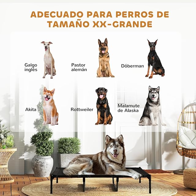 Foto 3 de 8 de PawHut Cama Elevada para Perros Gatos con Tela Oxford 122x92x23 cm Negro