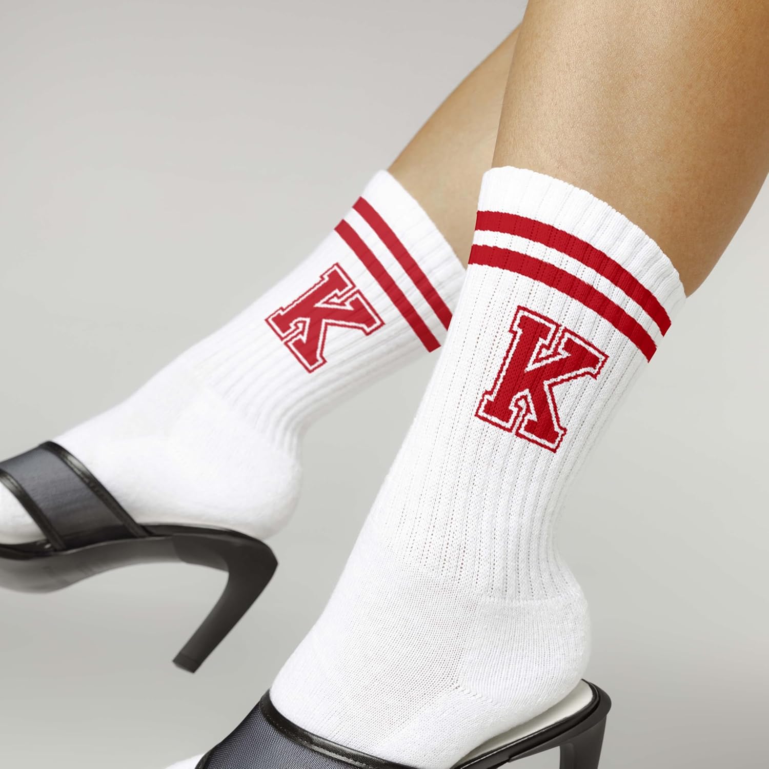 Striped Initial Socks with the Letter in Red,Gifts for Birthday,Christmas,etc.,Socks for Adult,Teens,Men&Women. - Image 4