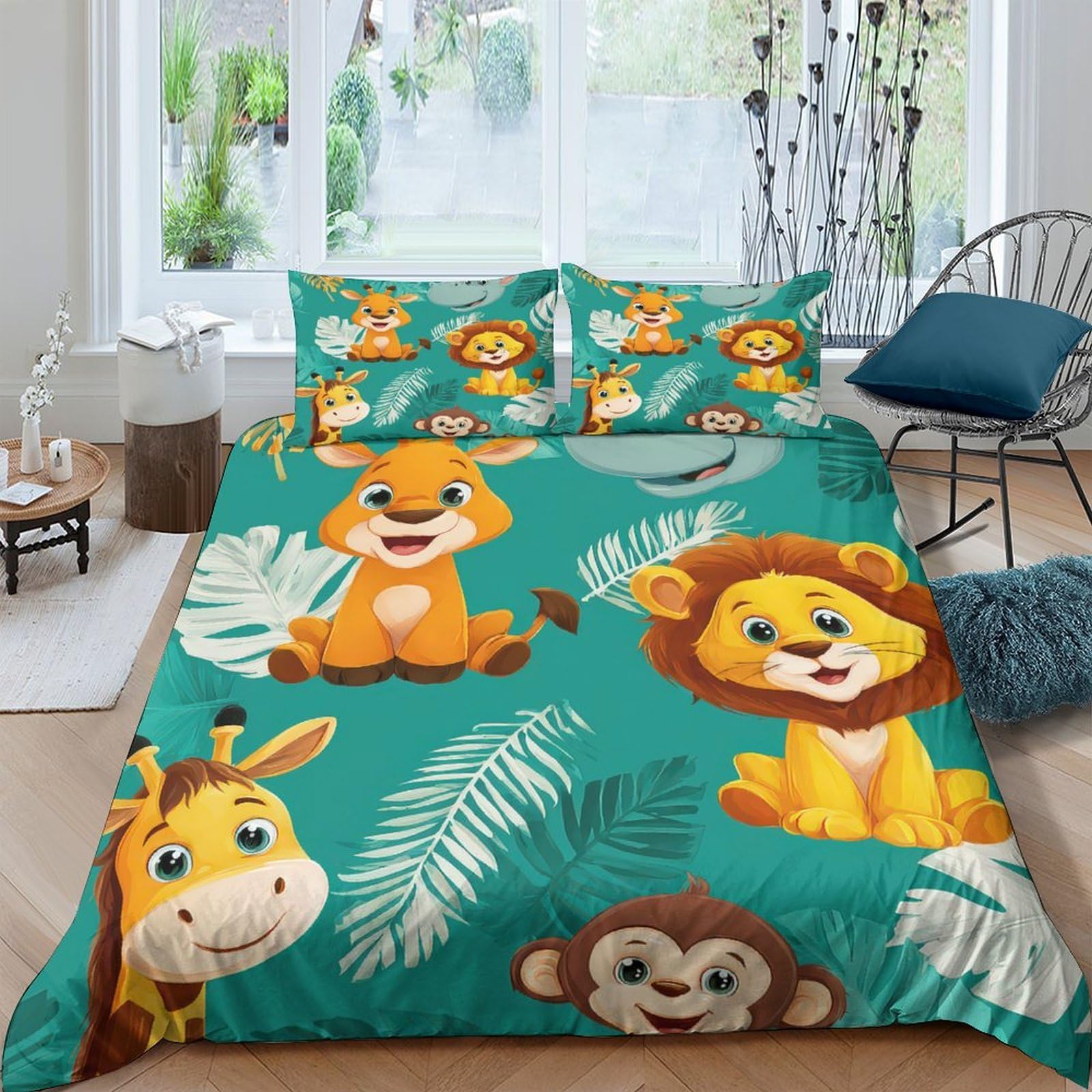 Ctjqhvkz Style-10 3D Printed Jungle Animal Fitted Sheet Microfiber Soft Cartoon Lion Giraffe Mattress Cover For Bedroom Kids Room Decor Single（135X200cm）