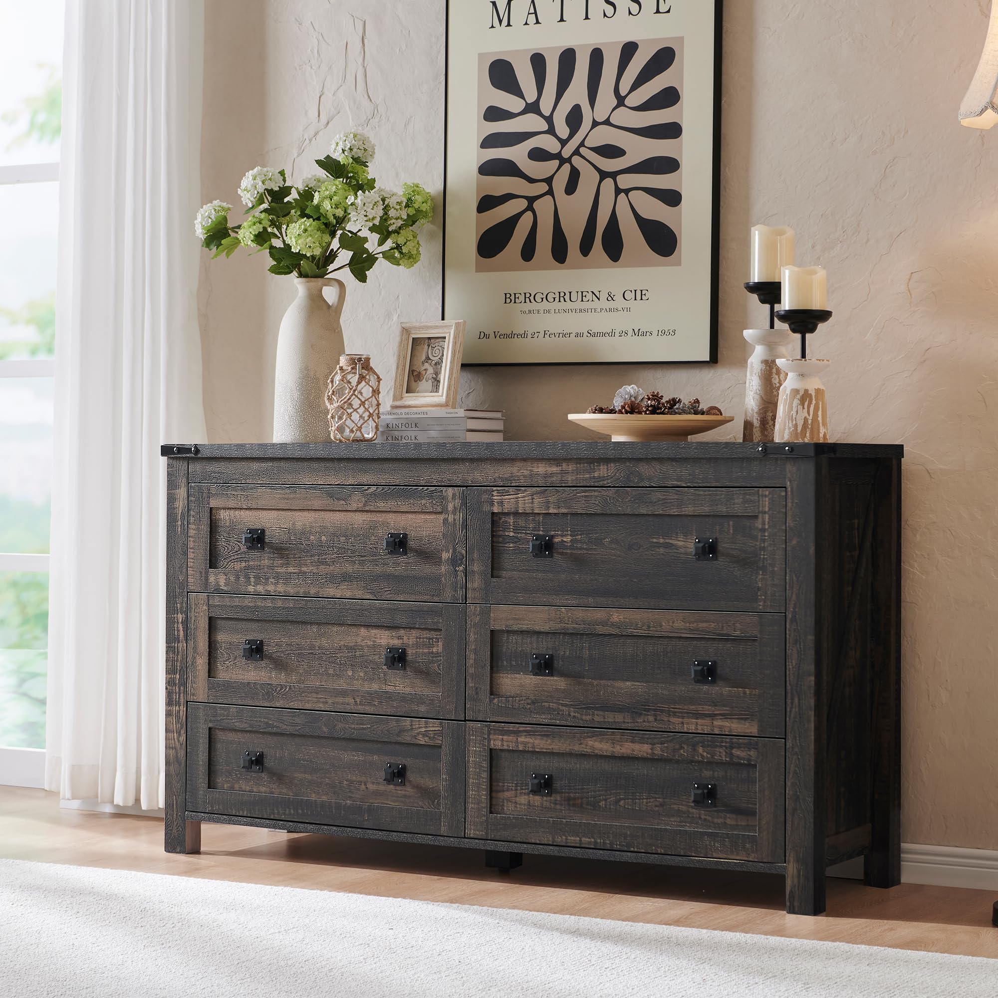 white christmas dresses Homfa 6 Drawer Horizontal Wood Dressers Chest for Bedroom, Contemporar –  myhomfa main image 0