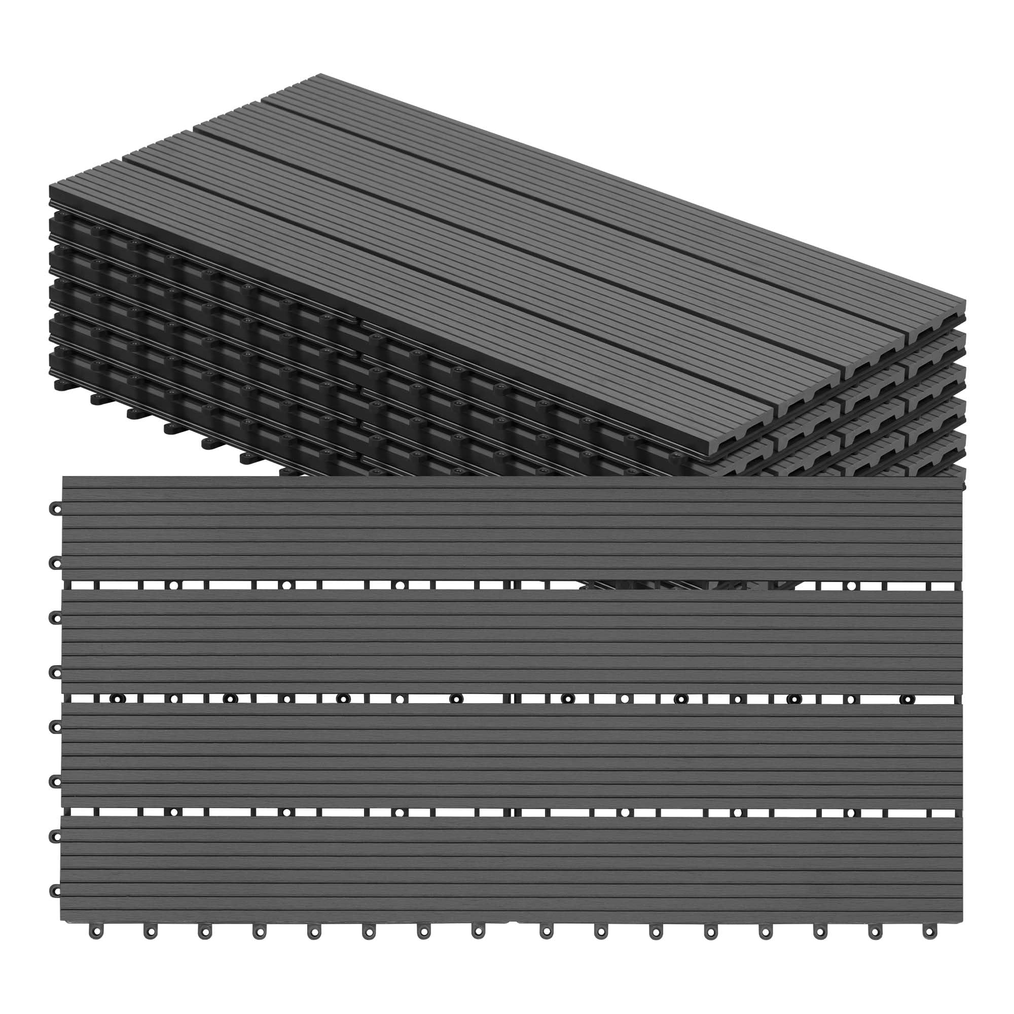 WOLTU 6 x WPC Composite Decking Boards 30 x 60 cm (1 m²) Interlocking Wood Effect Terrace Tiles Flooring with Click System, Grey, GTF005gr