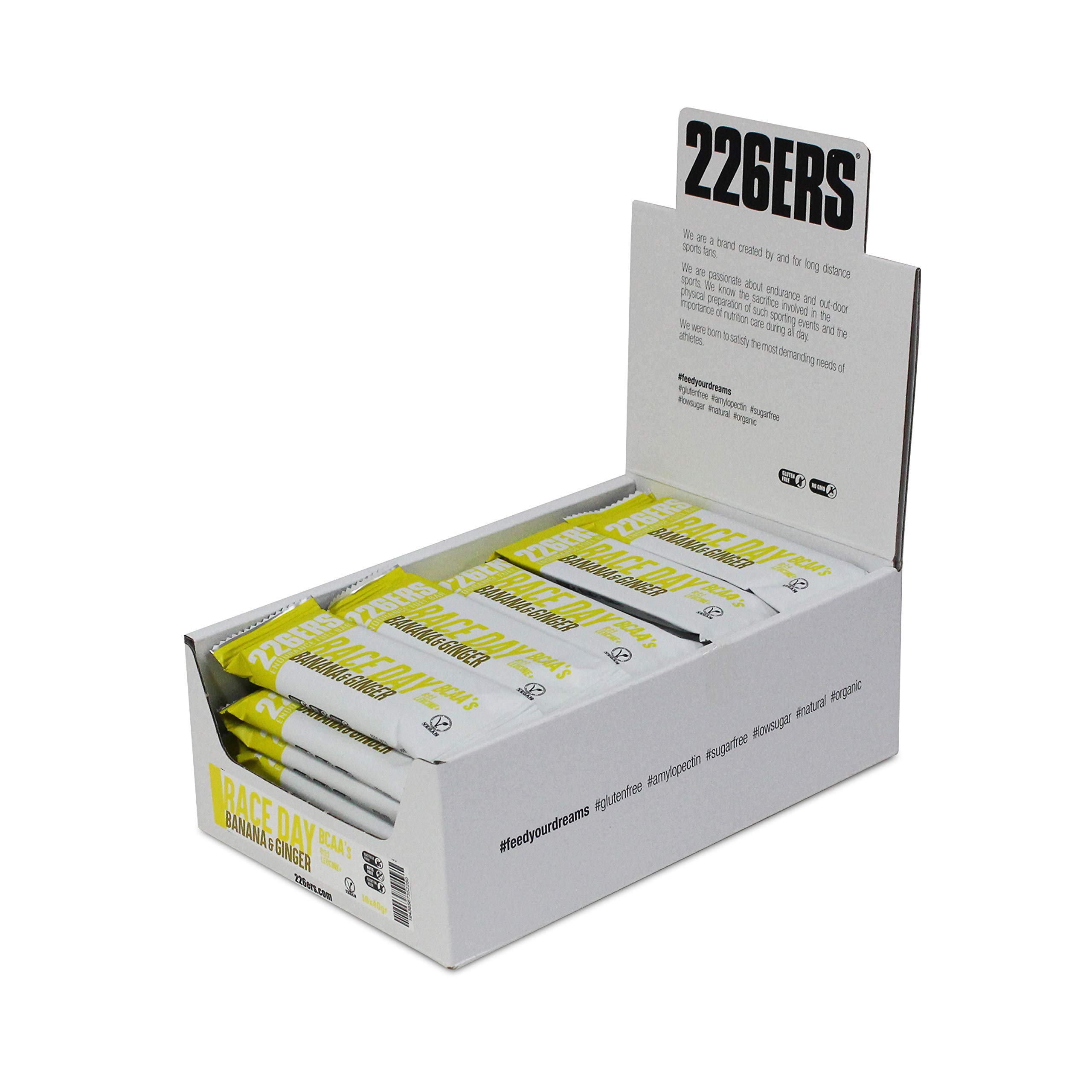 226ERS Endurance Fuel Bar Race Day | Barres Energétiques Végane pour une Meilleure Endurance avec BCAA's 8:1:1 et Vitamines, Banane et Gingembre - 30 barres x 40gr