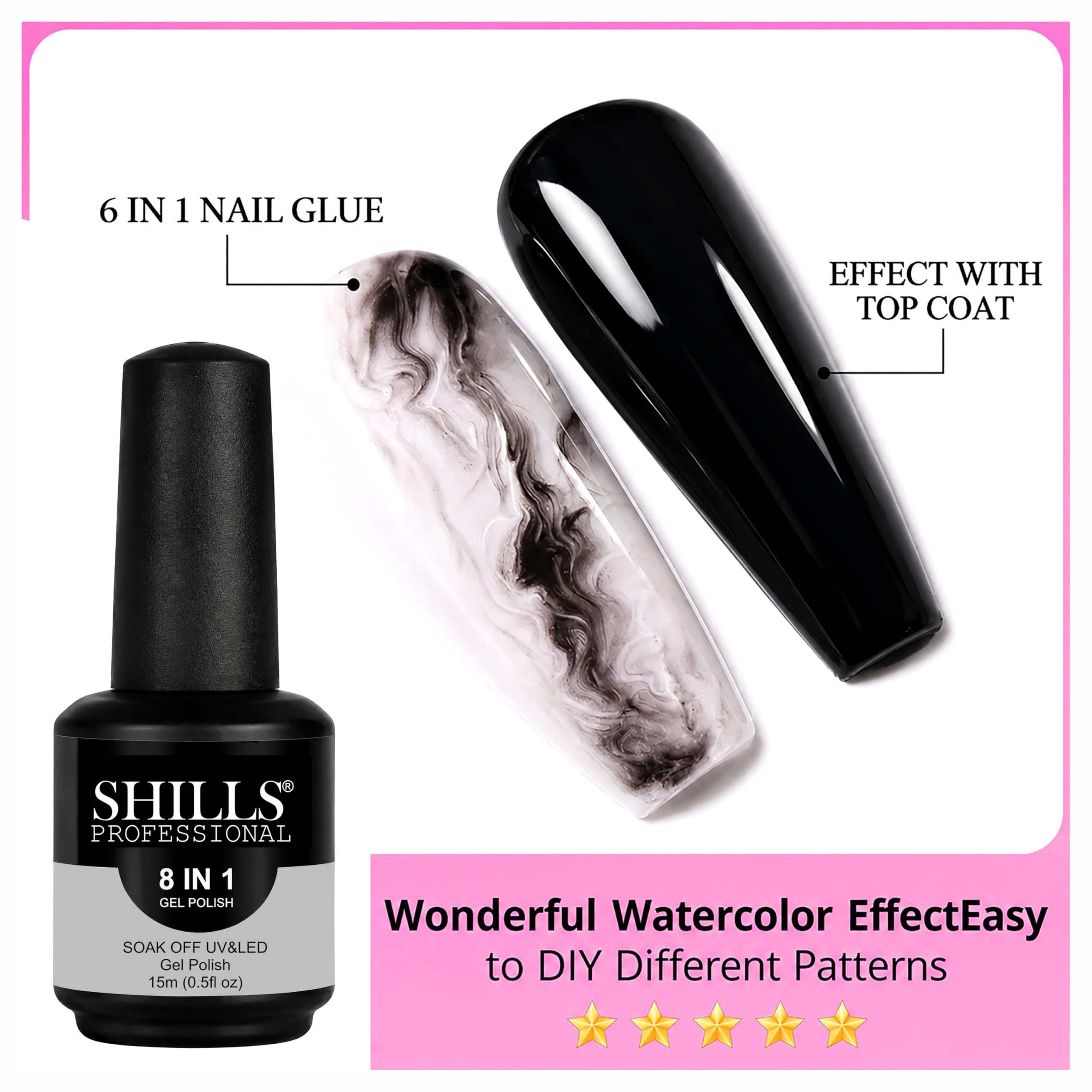 SHILLS PROFESSIONAL 8 In 1 Gel Glue 15ml for Nail Tips, Rhinestones & 3D Nail Art