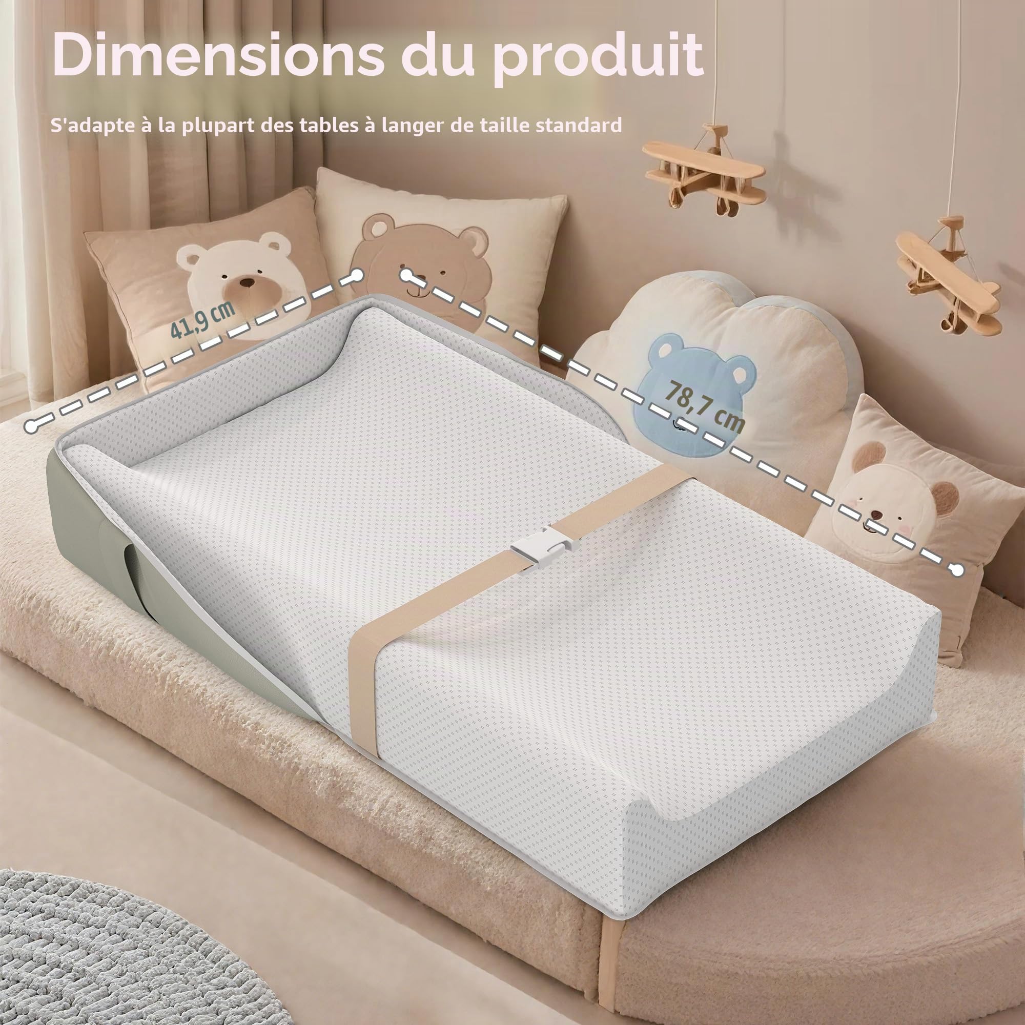 Matelas à langer avec doublure imperméable en mousse, comprend une housse douce et lavable, tapis à langer profilé pour commode avec fond antidérapant, 81,3 x 40,6 cm