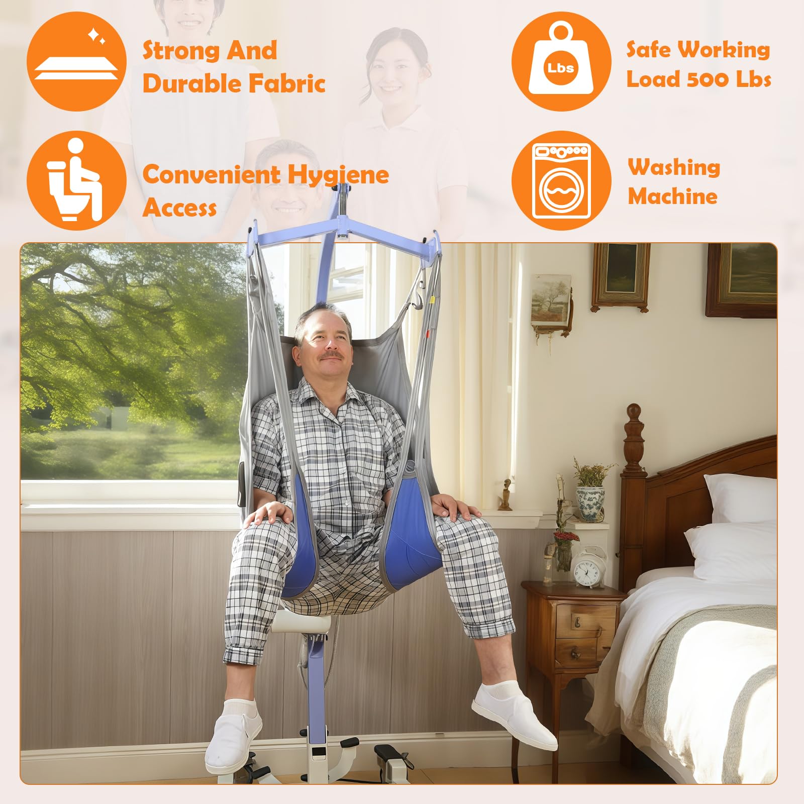 EZ Assistive Eslinga de elevación para pacientes de fácil ajuste con espalda baja, correa higiénica para traslado o baño de pacientes ancianos/postrados en cama, SWL 500 libras