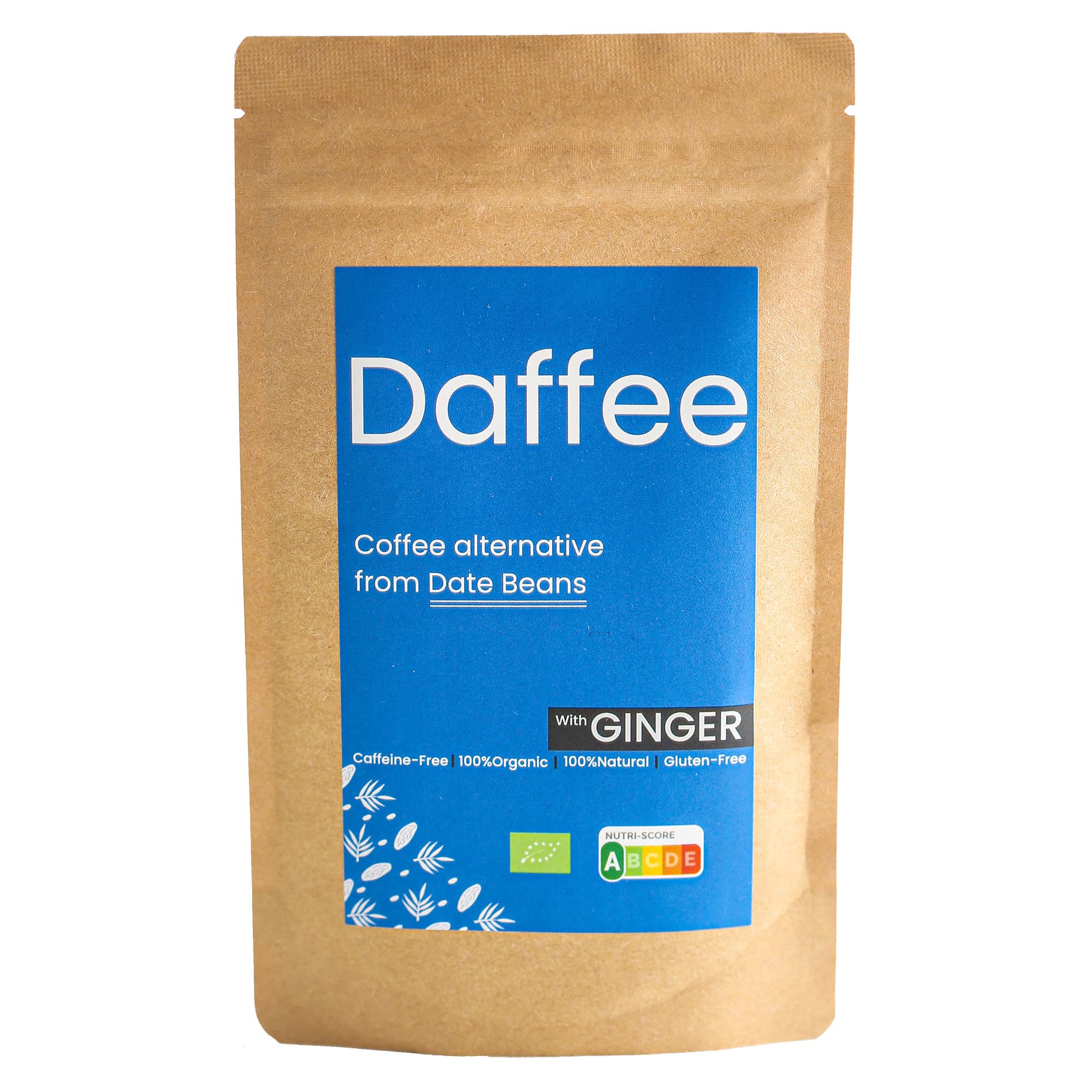 Daffee - Coffee Alternative made from Ground Organic Date Beans | Natural Ginger | Natural Caffeine Free Coffee Replacement – Decaf Coffee Substitute - No CAF | Nutri Score A (125g)