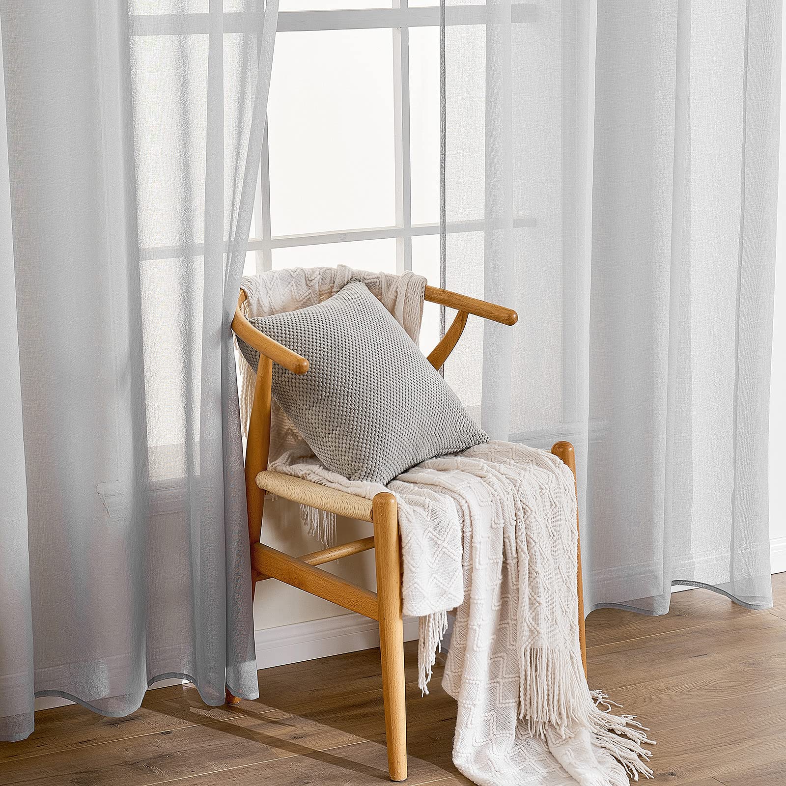 EMEMA 2 Panels Transparent Voile Curtains with Soft Eyelets Windows for Bedroom and Living Room Elegant Living Room 140 x 235 cm Grey - Image 4
