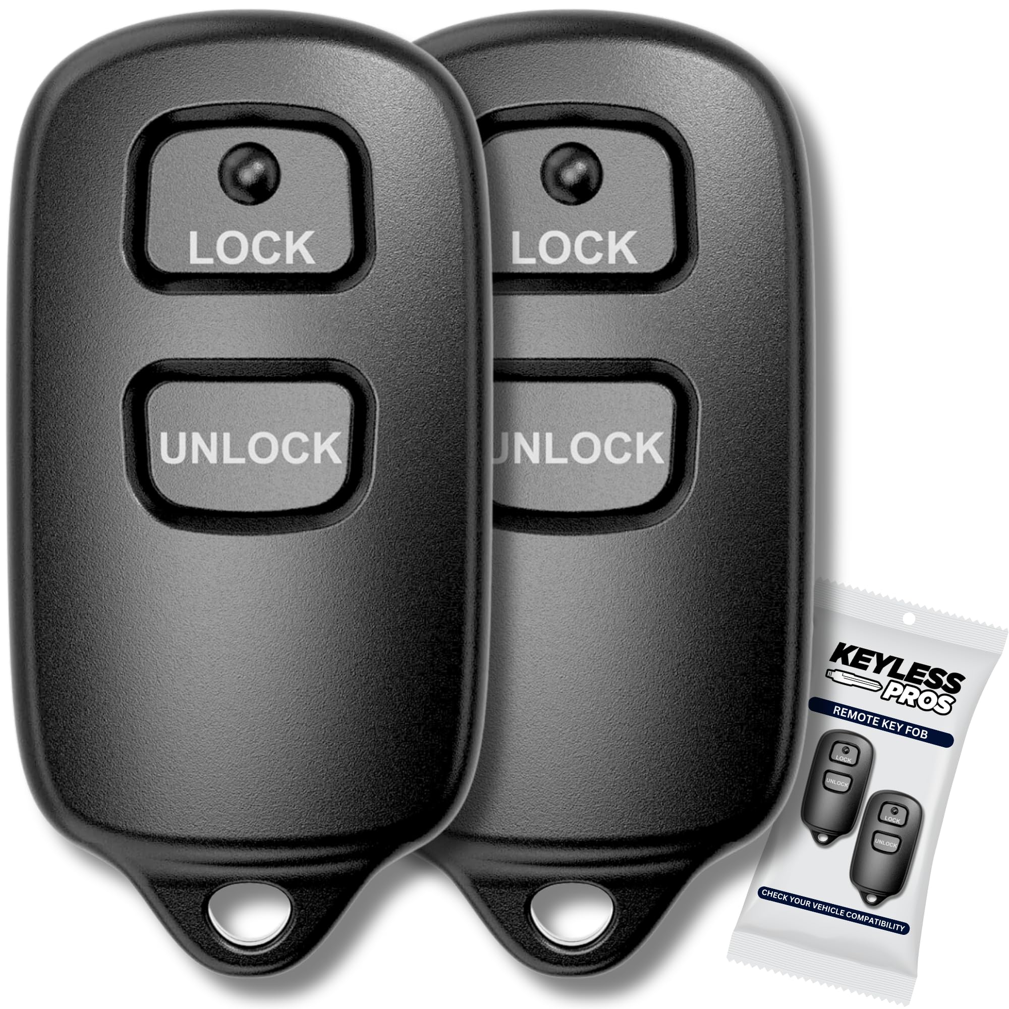 KeylessPros 2-Button Keyless Entry Remote Key Fob Replacement, fits Toyota Prius Celica Tundra Yaris FJ Cruiser Echo Highlander Rav4, 2004-2006 Scion xA xB, HYQ12BBX, HYQ12BAN (2-Pack)