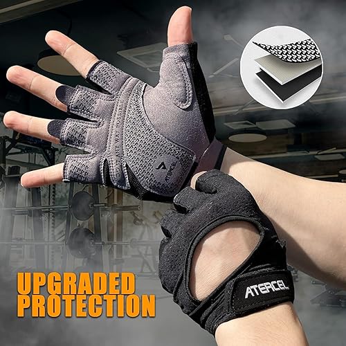 Miniatura 2 de ATERCEL Guantes de levantamiento de pesas, protección completa de la palma de la mano, guantes de entrenamiento para gimnasio, ciclismo, ejercicio,