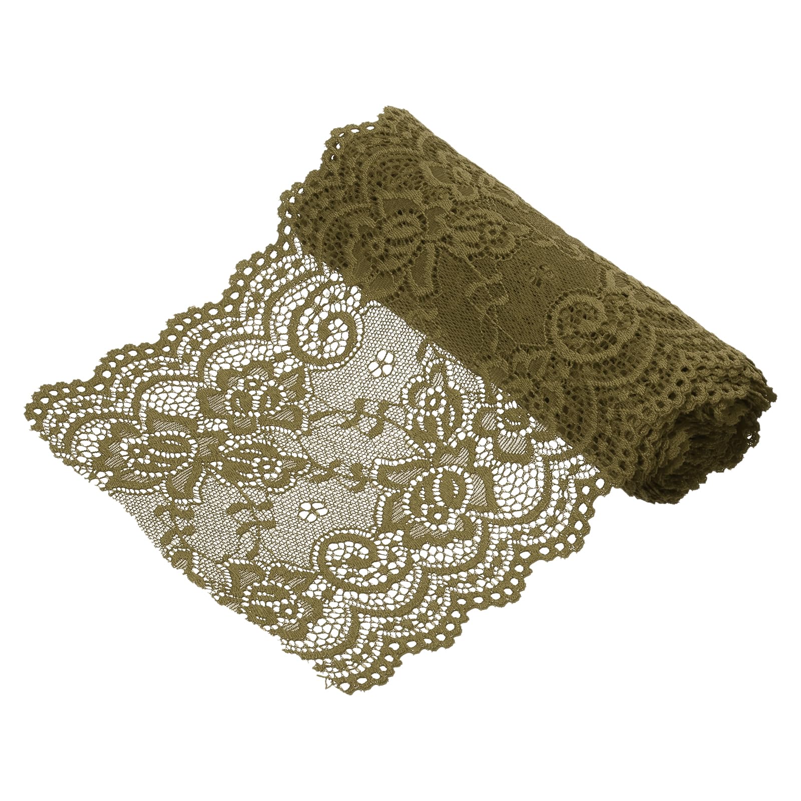 sourcing map 6 Inch Wide 3 Yard Elastic Lace Ribbon, Stretch Floral Pattern Lace Trim Embroidered Fabric for Sewing Making and DIY Crafts Gift Wrapping Bouquets Wedding Decor(Olive Green)