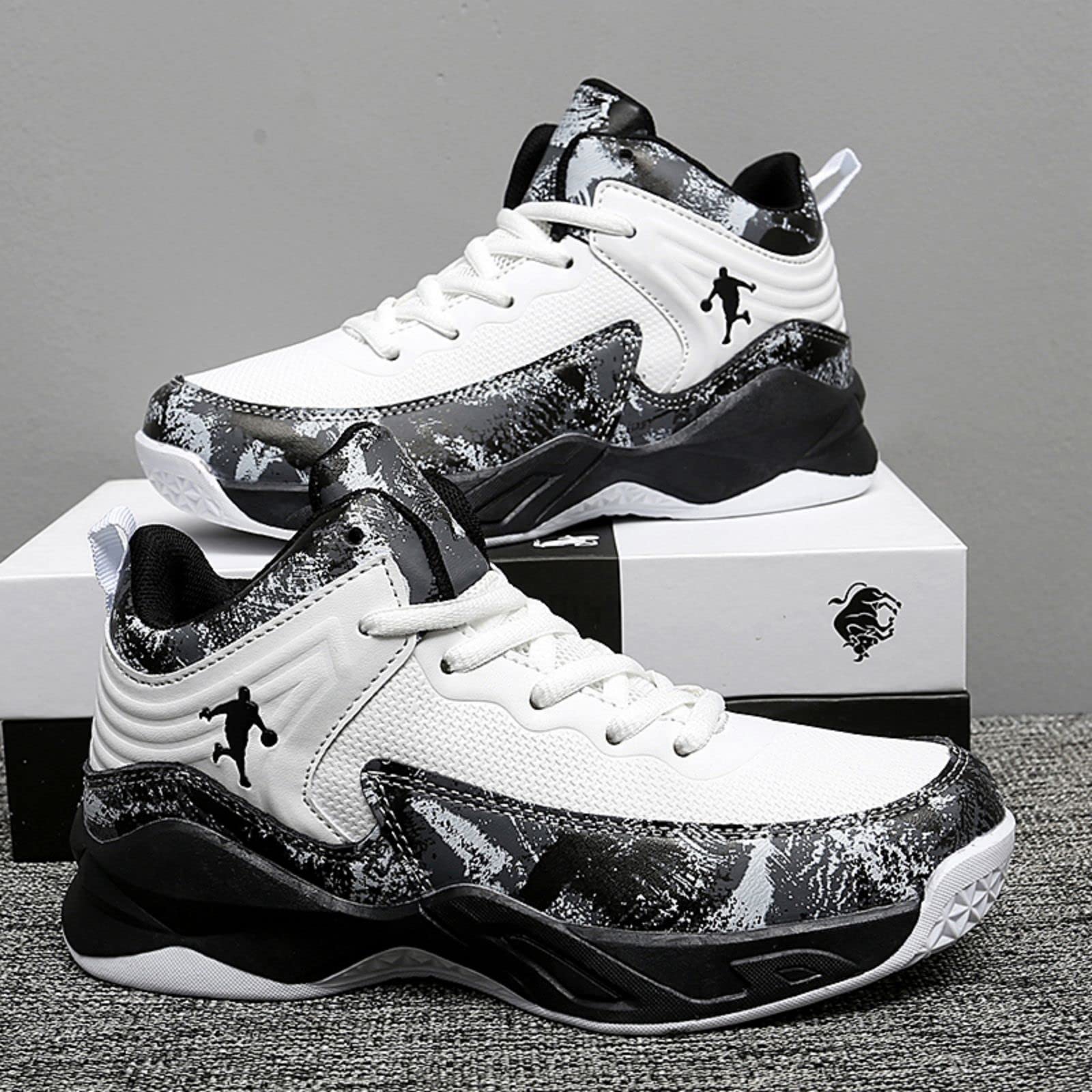 Ucilxi New Anti Slip and wear-Resistant Sports Basketball Shoes for Children Black White