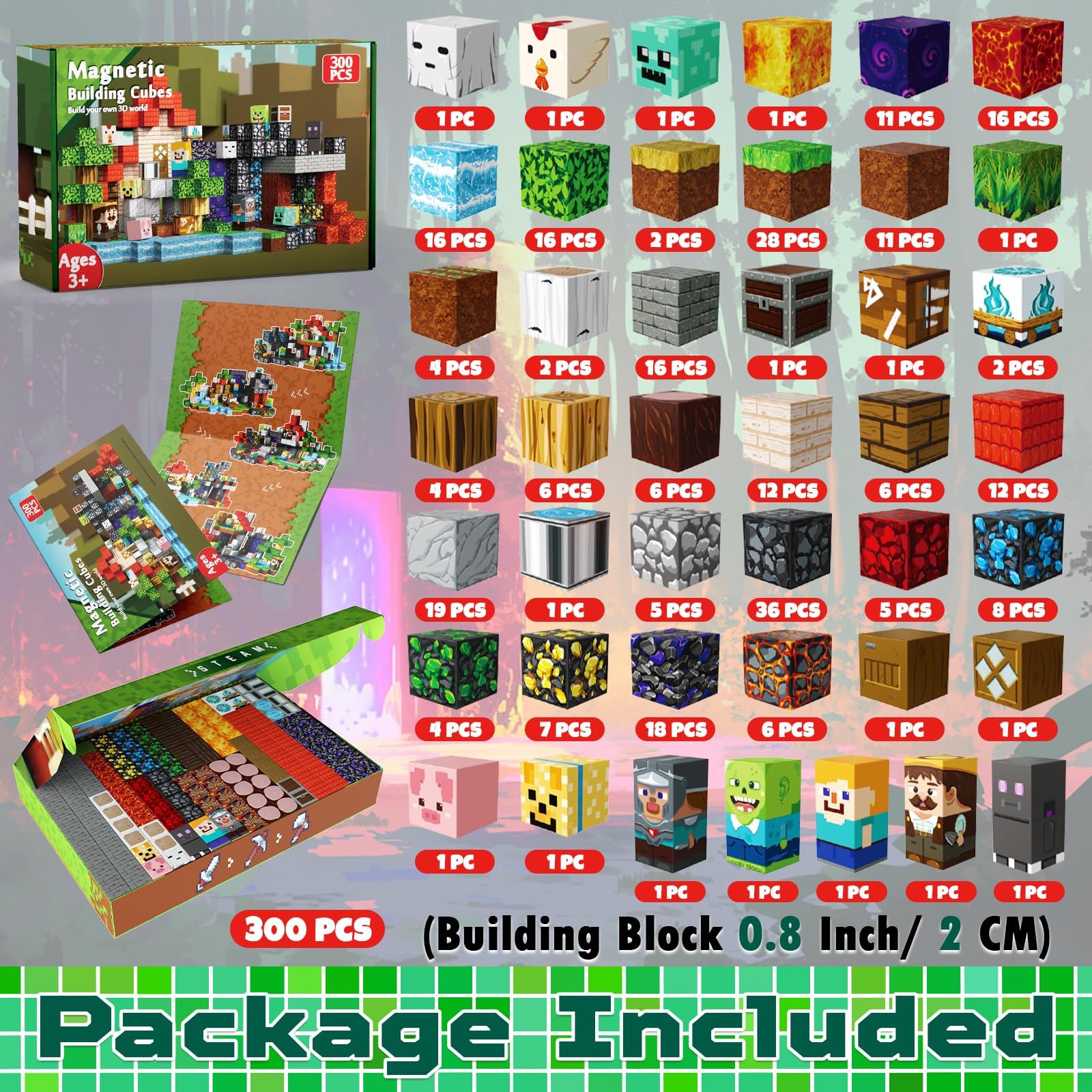 Bloques Magnéticos para Niños 300 Piezas, Juego de Construcción Magnético 2 en 1 con Figuras y Accesorios, Kit Educativo Stem para Niños y Niñas de 3+ Años, Regalo