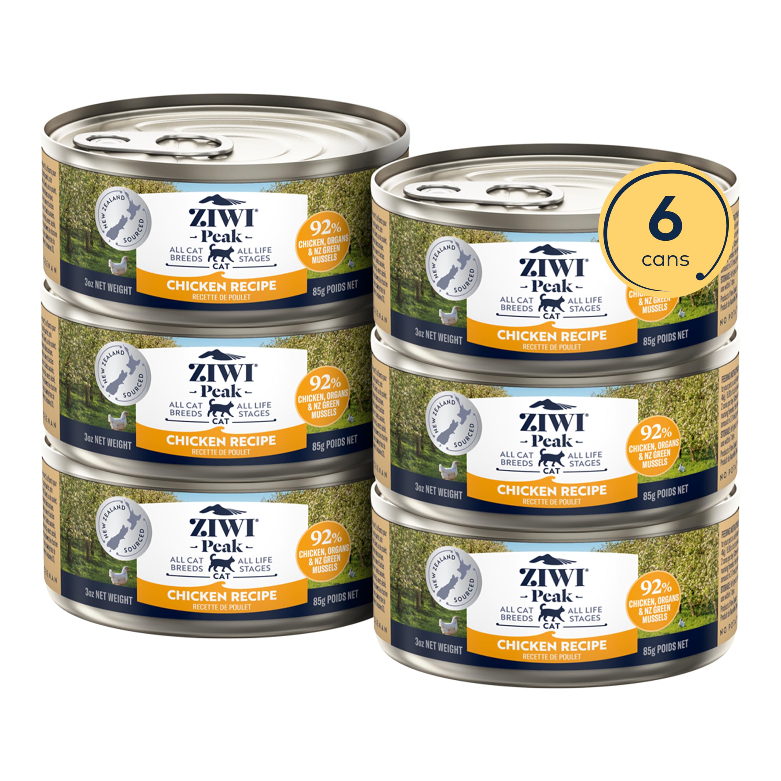 ZIWIPeak Wet Cat Food – All Natural, High Protein, Grain Free, Limited Ingredient, with Superfoods (Chicken, Case of 6, 3oz Cans)