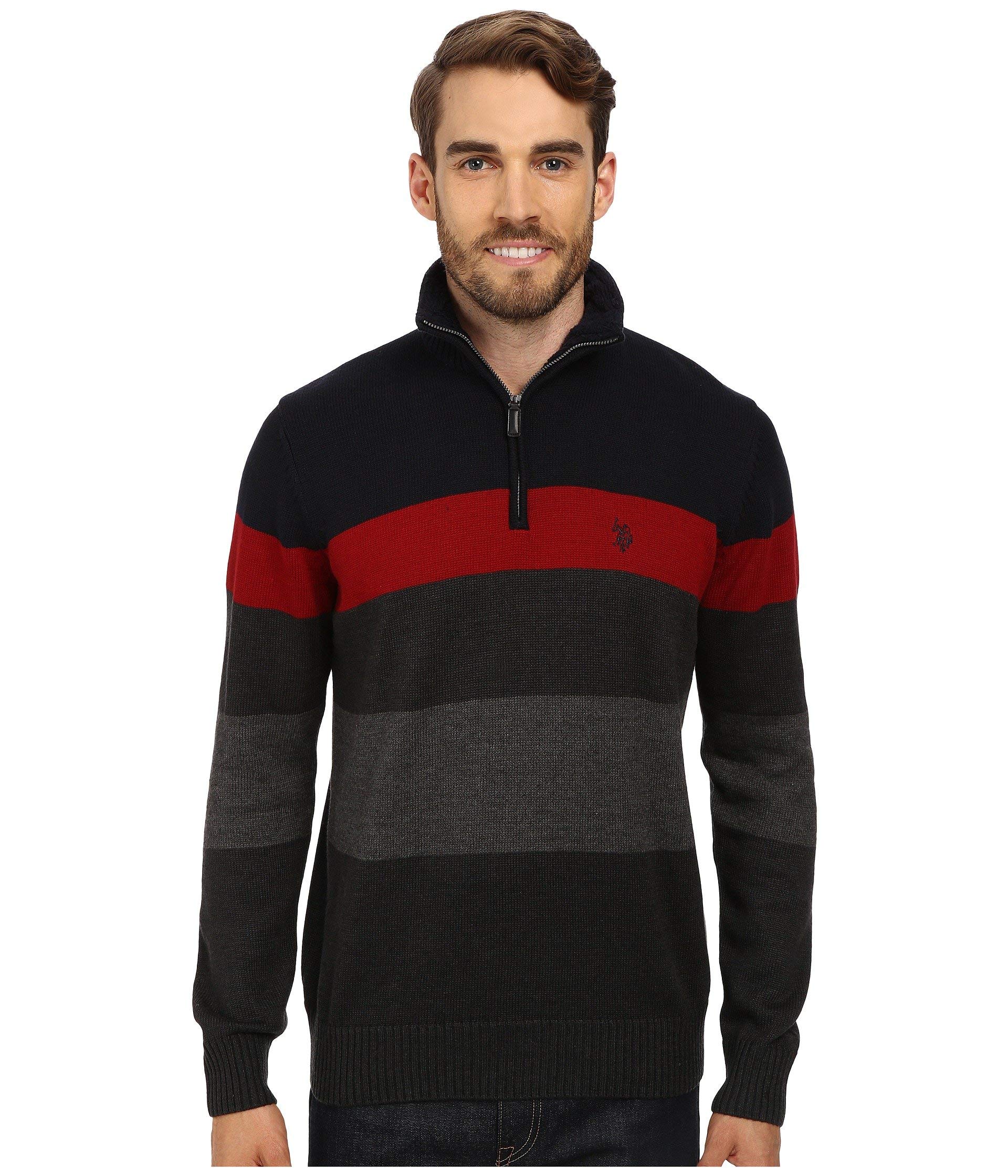 U.S. Polo Assn. Men's Striped Sweater with Sherpa-Lined Collar