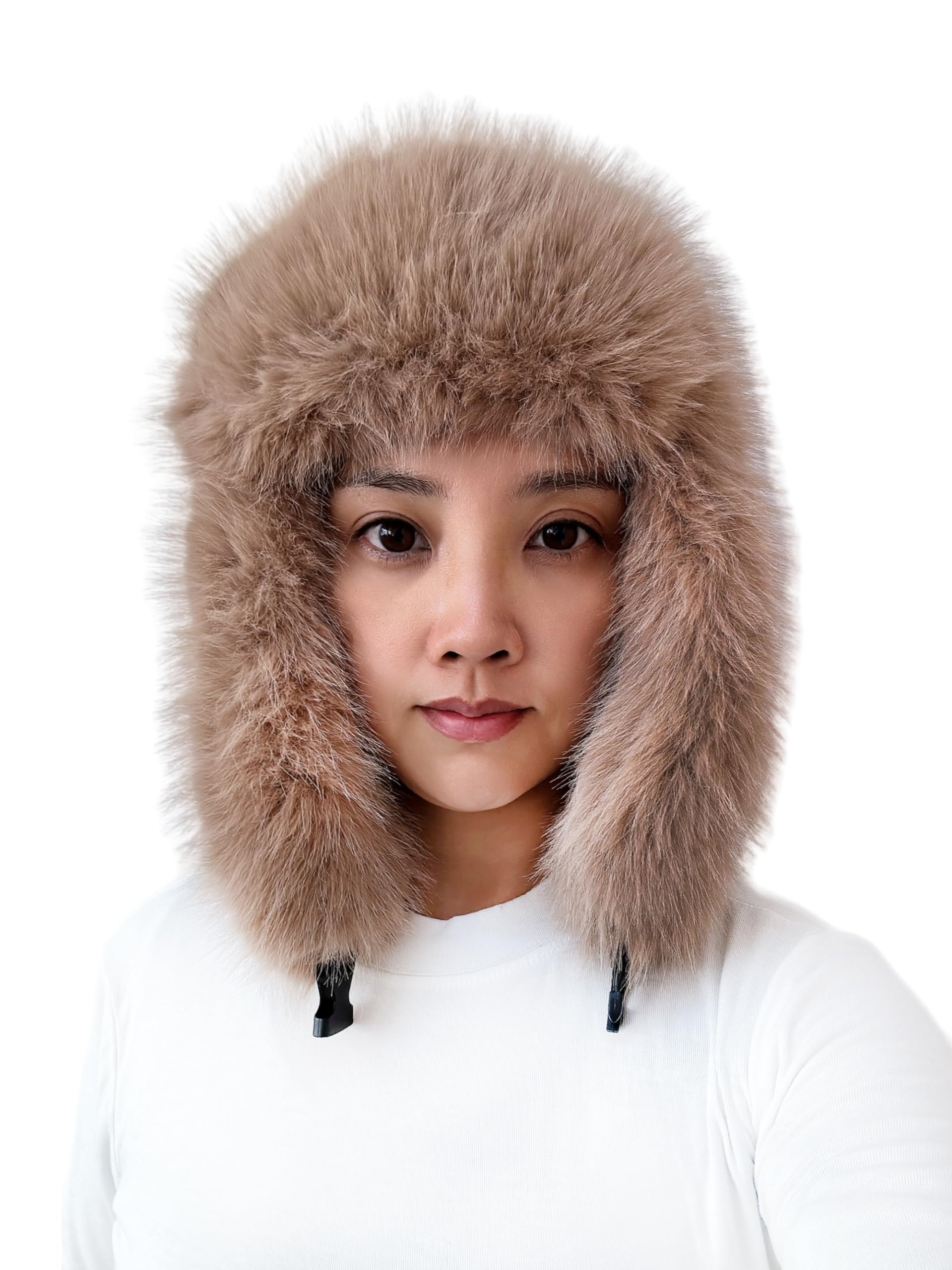 Lina & Lily Women's Winter Trapper Hat Long Pile Faux Fur Fluffy (Camel)