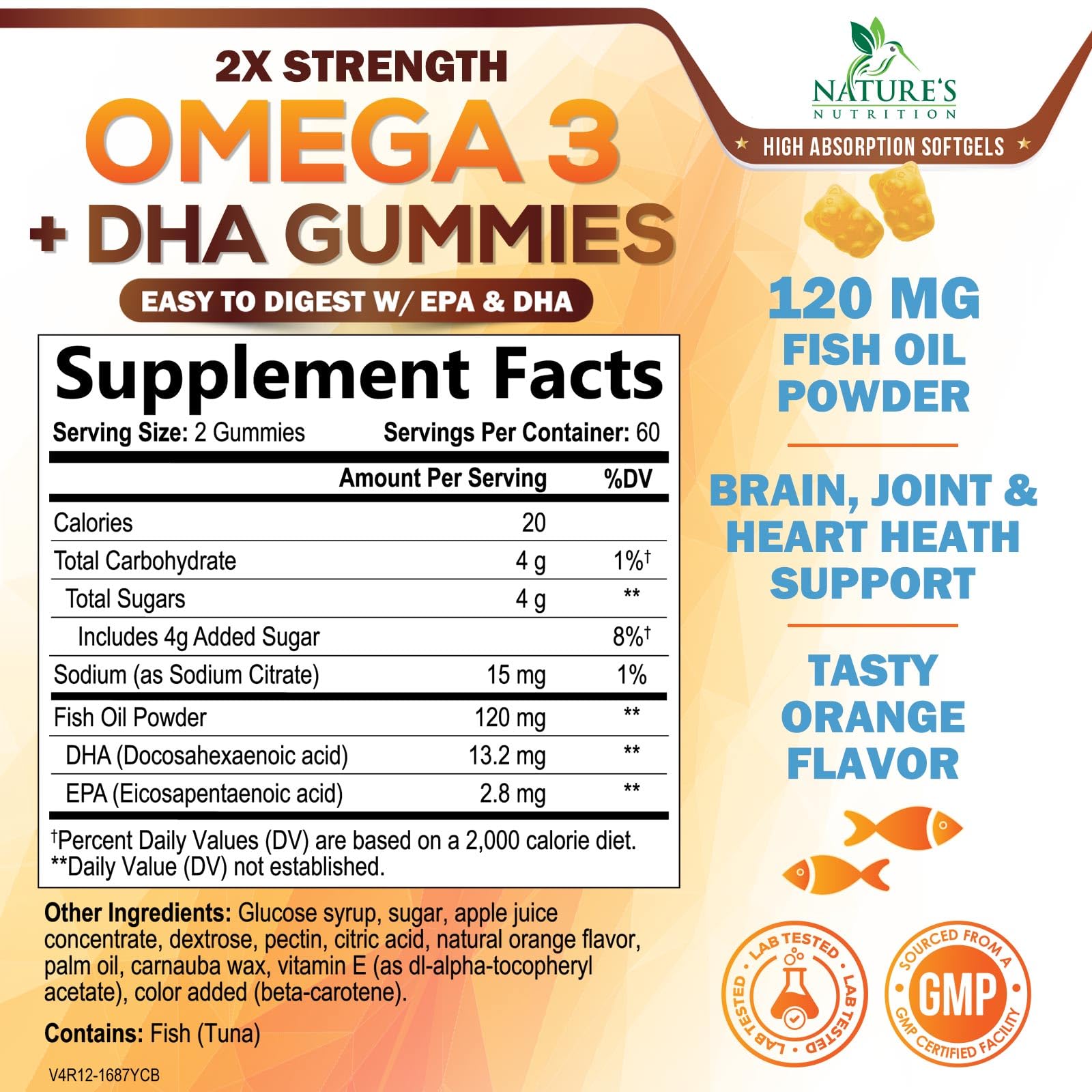 Omega 3 Fish Oil Gummies - Triple Strength Omega 3 Gummy Supplement with High Absorption DHA & EPA - Heart, Joint & Brain Support - Delicious Orange Flavor Fish Oil Nature's Vitamin - 120 Gummies — Amazon image 2