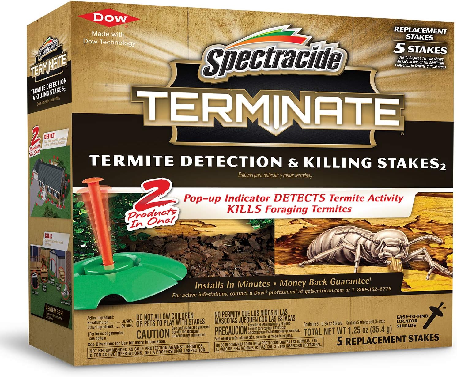 Spectracide Terminate Termite Detection & Killing Stakes2, 5 Count, Replacement Stakes With Pop-up Indicators Detect Termite Activity And Kill Foraging Termites Replacement Stakes