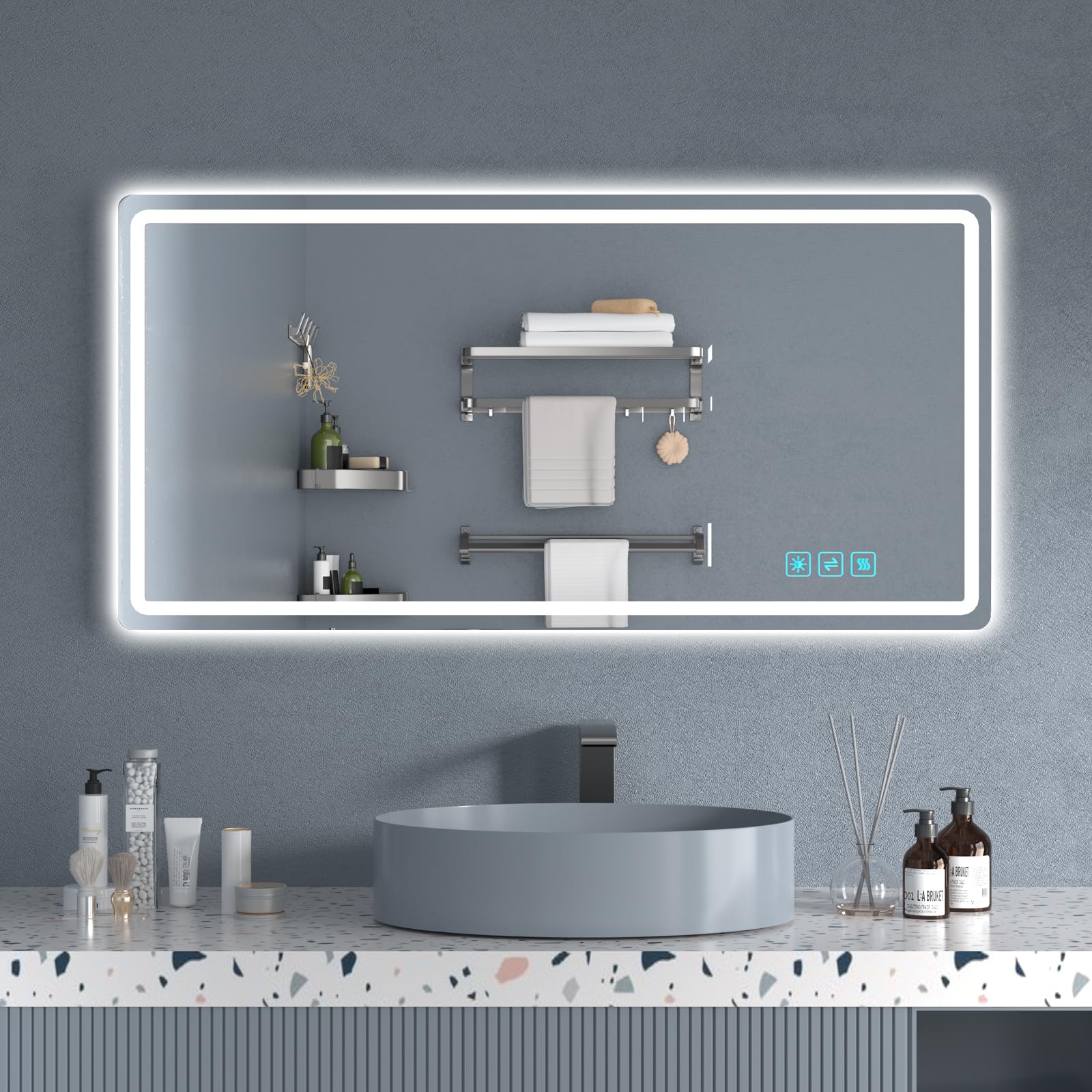 OUGOO 48 x 24 Inch LED Mirror for Bathroom, Anti-Fog, Dimmable, Backlit + Front Lit, Memory Function Bathroom Vanity Mirror for Wall, Vertical & Horizontal