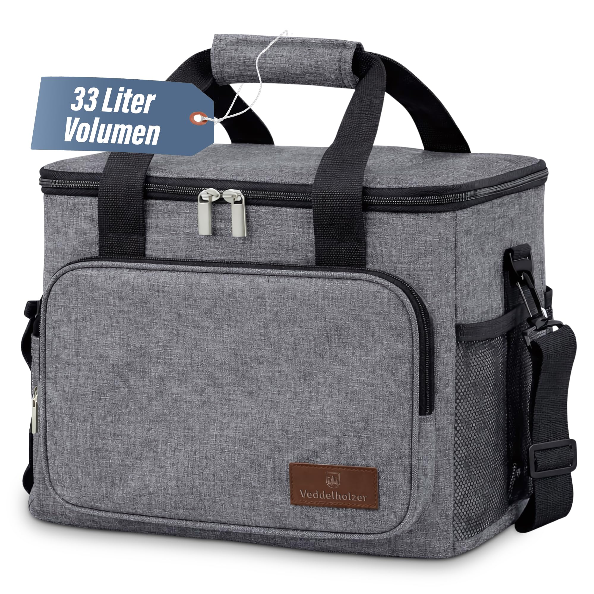 Veddelholzer XXL 33L Cooler Bag Picnic Bag with Carrying Strap – Insulated, Foldable Cooler Box and Lunchbox, Tote Bag for Picnic, Beach & Camping, Large Thermal Bag with Shoulder Strap, Waterproof