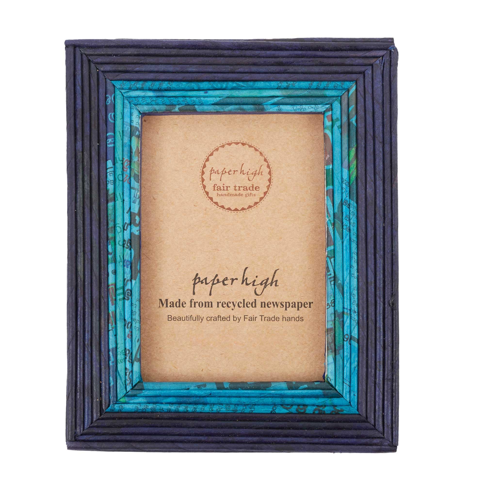 Paper High Dark Blue/Light Blue Recycled Newspaper Photo Frame | 6 X 4, 7 X 5 And 10 X 8 Inches | Sustainable Picture Frame | Handmade Colourful Frames | Fair Trade Gifts (, To Fit A 10X8 Photo)