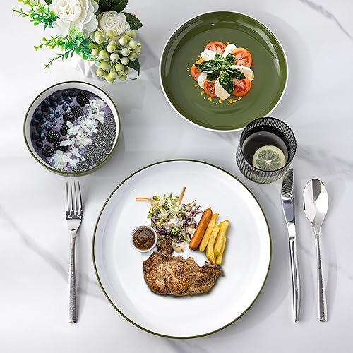 Miniatura 4 de GBHOME Juego de 6 platos llanos de cerámica, grandes y redondos de 10.25 pulgadas para ensalada, pizza, bistec, bufé, platos profundos resistentes a