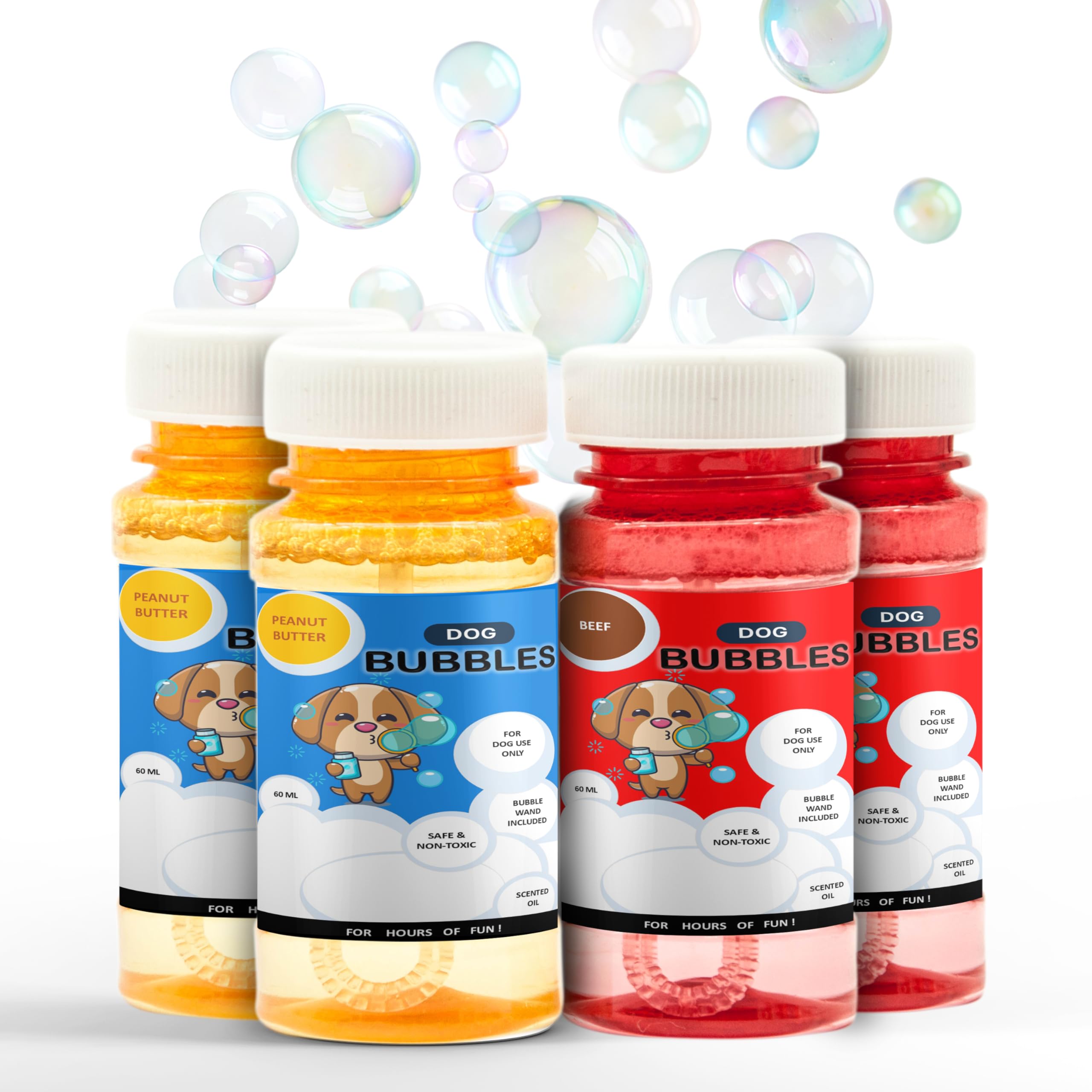 Petopedia 4x Dog Bubbles with PEANUT BUTTER & BEEF Meat Scents for Interactive Play Toys, Safe, Scented Oil