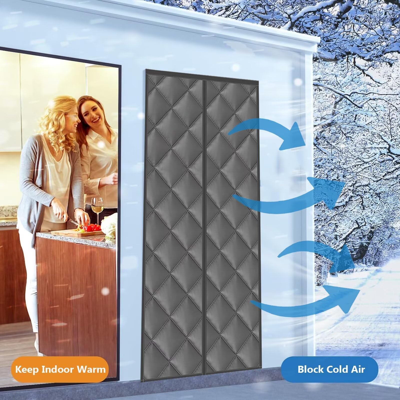 Cortina Magnética Para Puerta Con Aislamiento Térmico - Algodón Engrosado, A Prueba De Viento, Insonorizada, Invierno