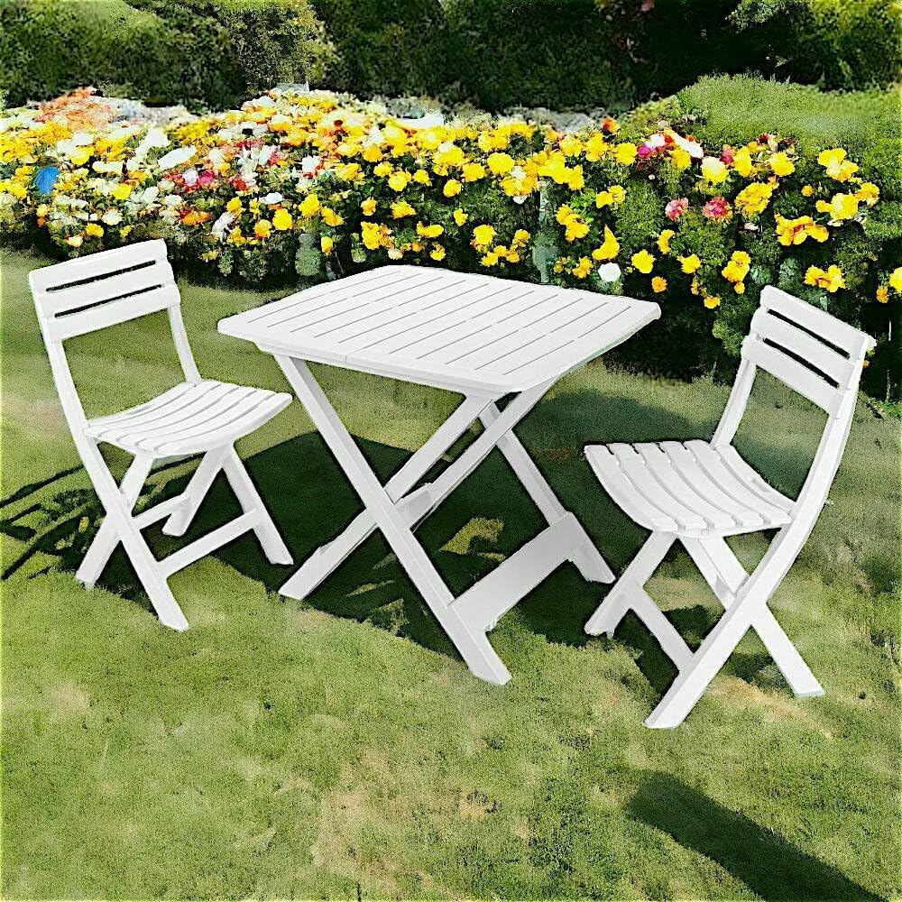 Dmora Set da Esterno Composto da:2 sedie ed 1 Tavolo, Made in Italy, Color Bianco
