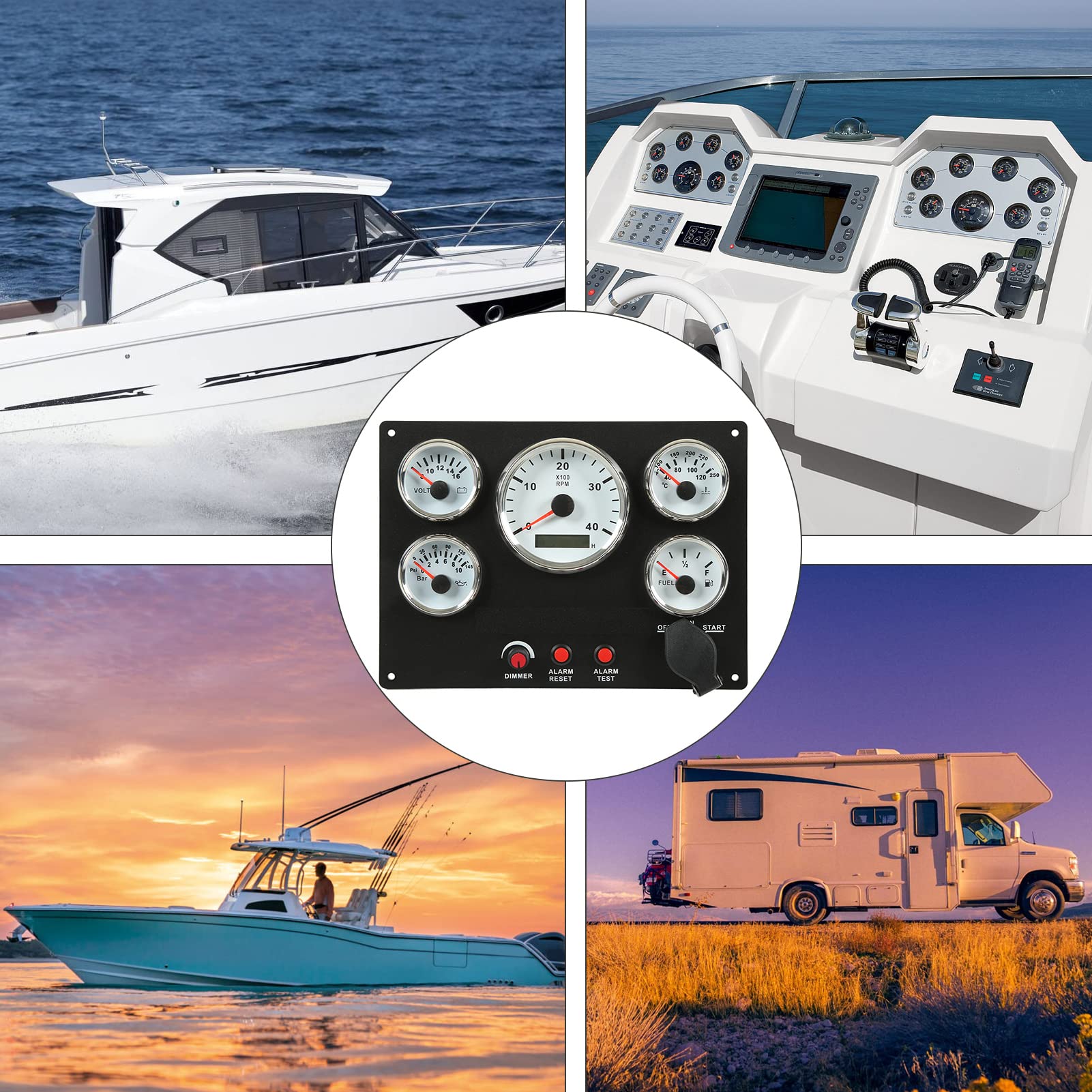 Cruscotto Per Barche, Voltmetro Antifog 5 Cruscotto Cruscotto Multifunzione Temperatura dell'acqua IP67 Impermeabile Per Yacht Agricolo (Quadrante bianco)