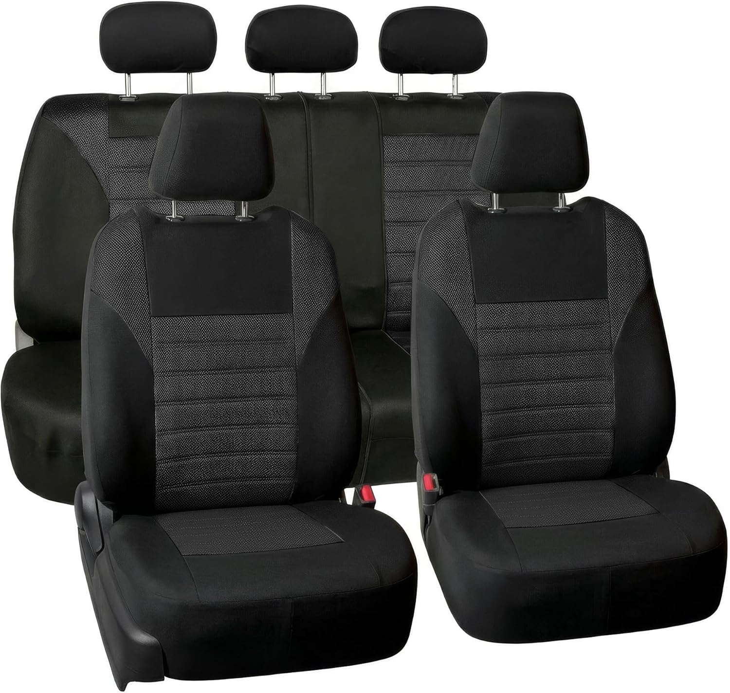 FH Group Automotive Car Seat Covers Full Set Premium 3D Air Mesh Front Seat Covers, Airbag Compatible & Split Bench Cover Universal Fit Interior Accessories for Cars Trucks and SUVs - Black