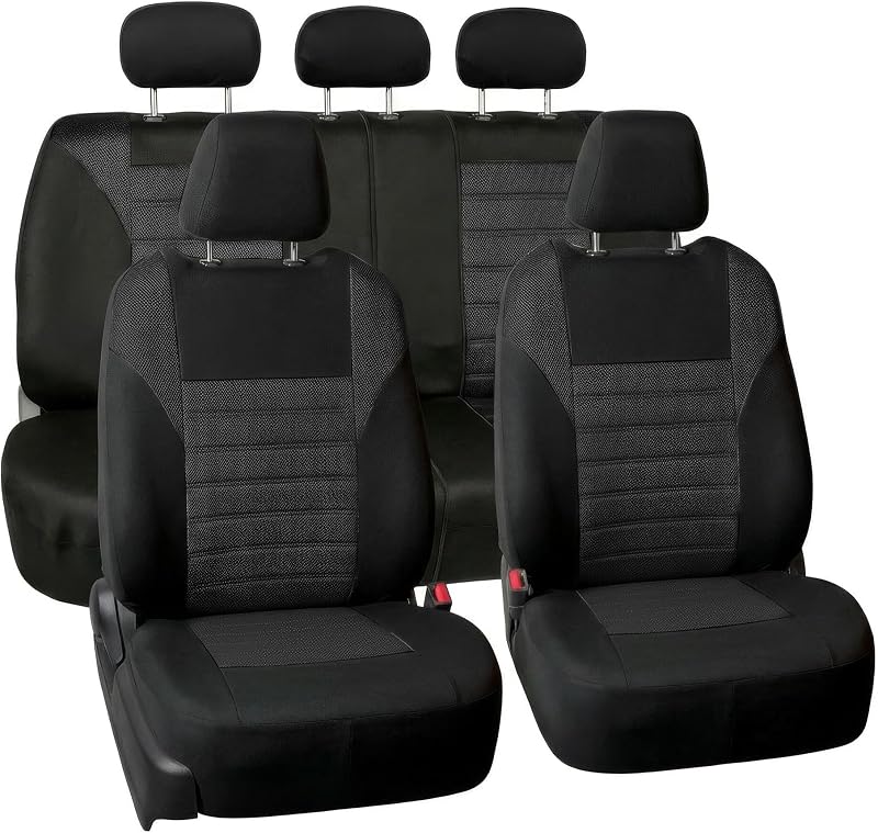 Automotive Car Seat Covers Full Set Premium 3D Air Mesh Front Seat Covers, Airbag Compatible & Split Bench Cover Universal Fit Interior Accessories for Cars Trucks and SUVs - Black