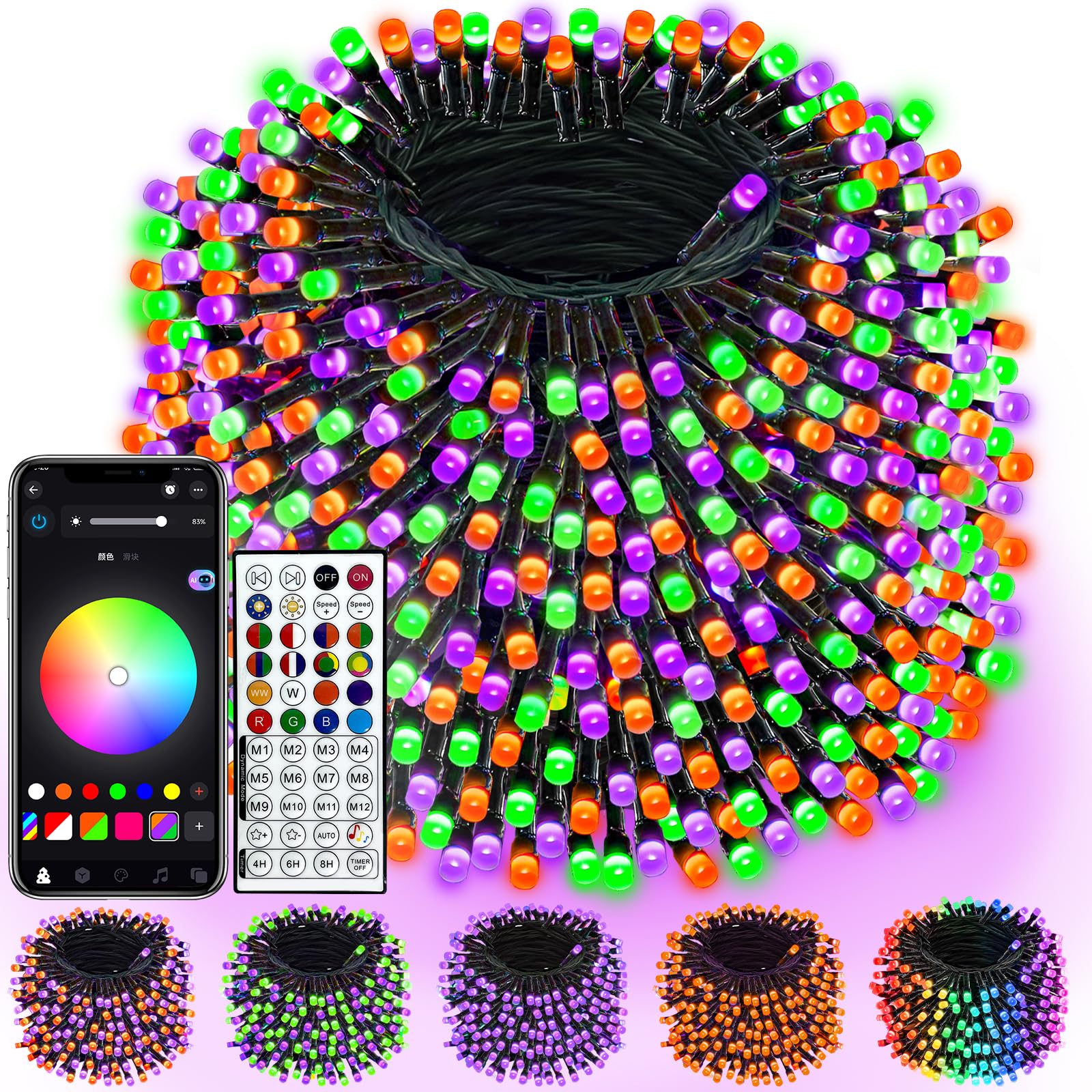 600LED Smart RGB Color Changing String Lights 210FT Halloween Lights App