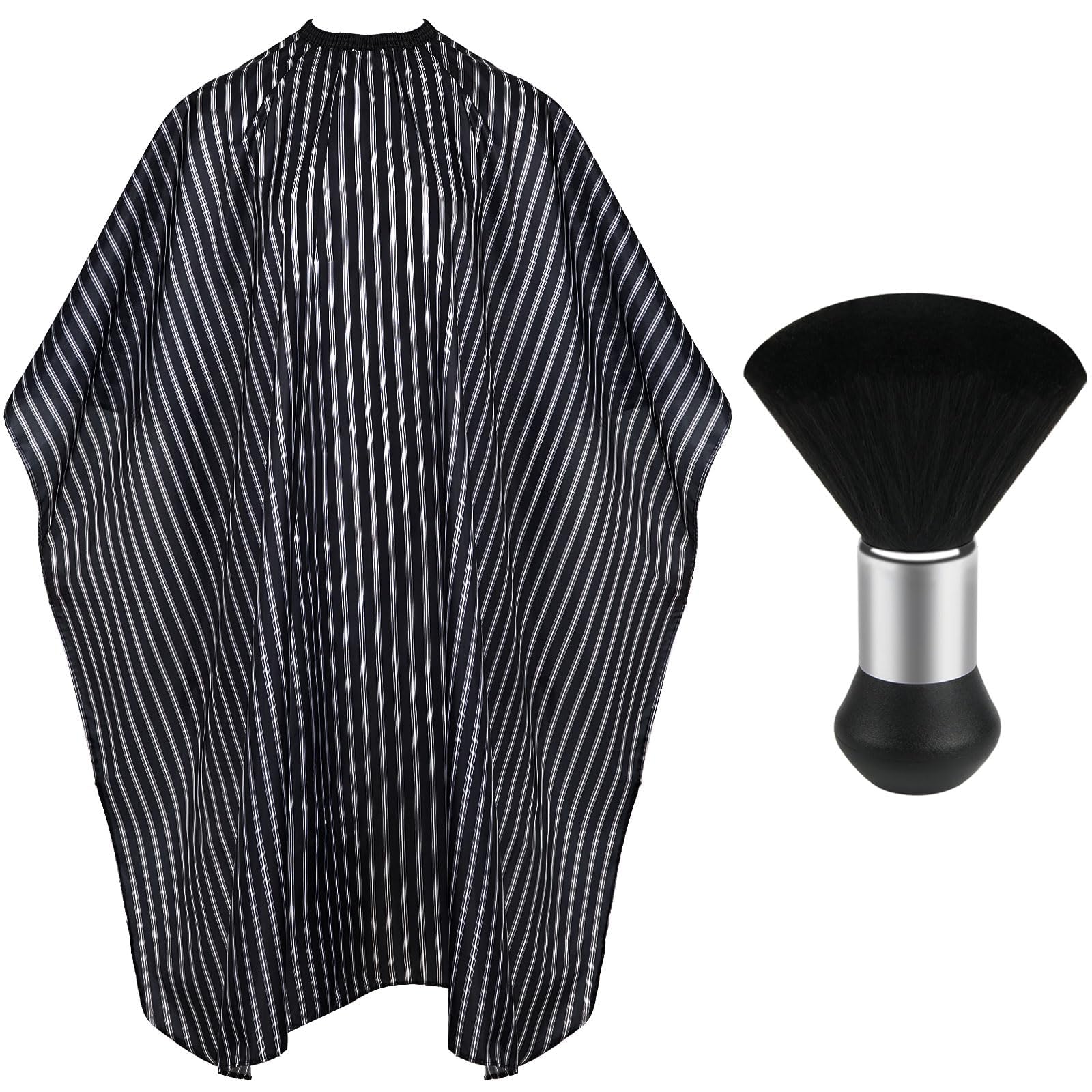 FEBSNOW Professional Hair Cutting Cape with Neck Duster Brush, Salon Barber Cape, Hair Cutting Accessories (Black Stripe)