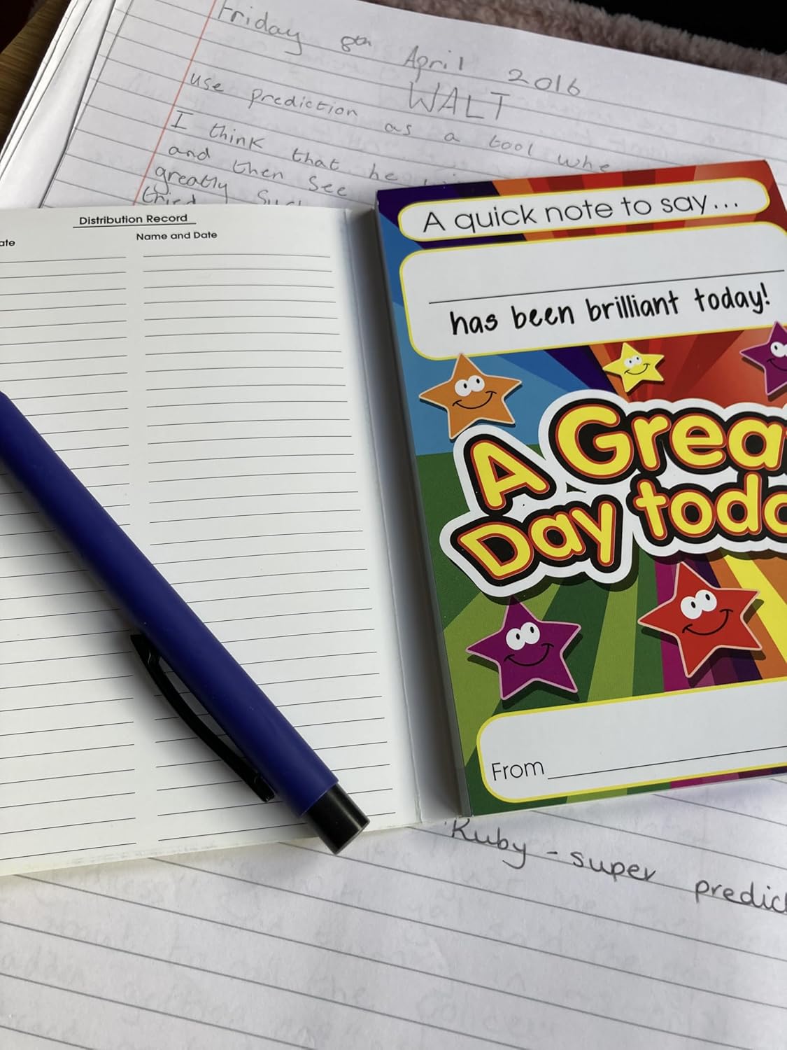 SuperStickers Reward Praise A6 Note Pad for Teachers - 'A Great Day Today'. 60 sheets