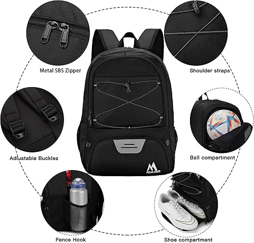 Miniatura 5 de Bolsa de fútbol, mochila y mochila para fútbol, voleibol y baloncesto, con compartimento para pelotas y tacos separados