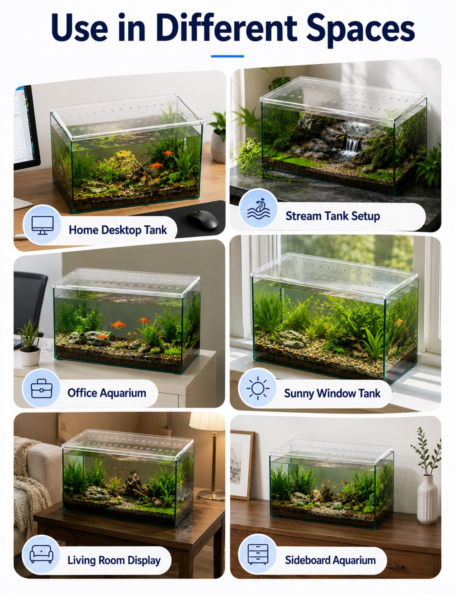 Generico Coperchio per Acquario in Acrilico 8 mm, Copertura Trasparente per Vasca Pesci con Fessure d’Aria, Apertura per Alimentazione, Protezione Anti-Salto e Pulizia Facile(45x40 cm)