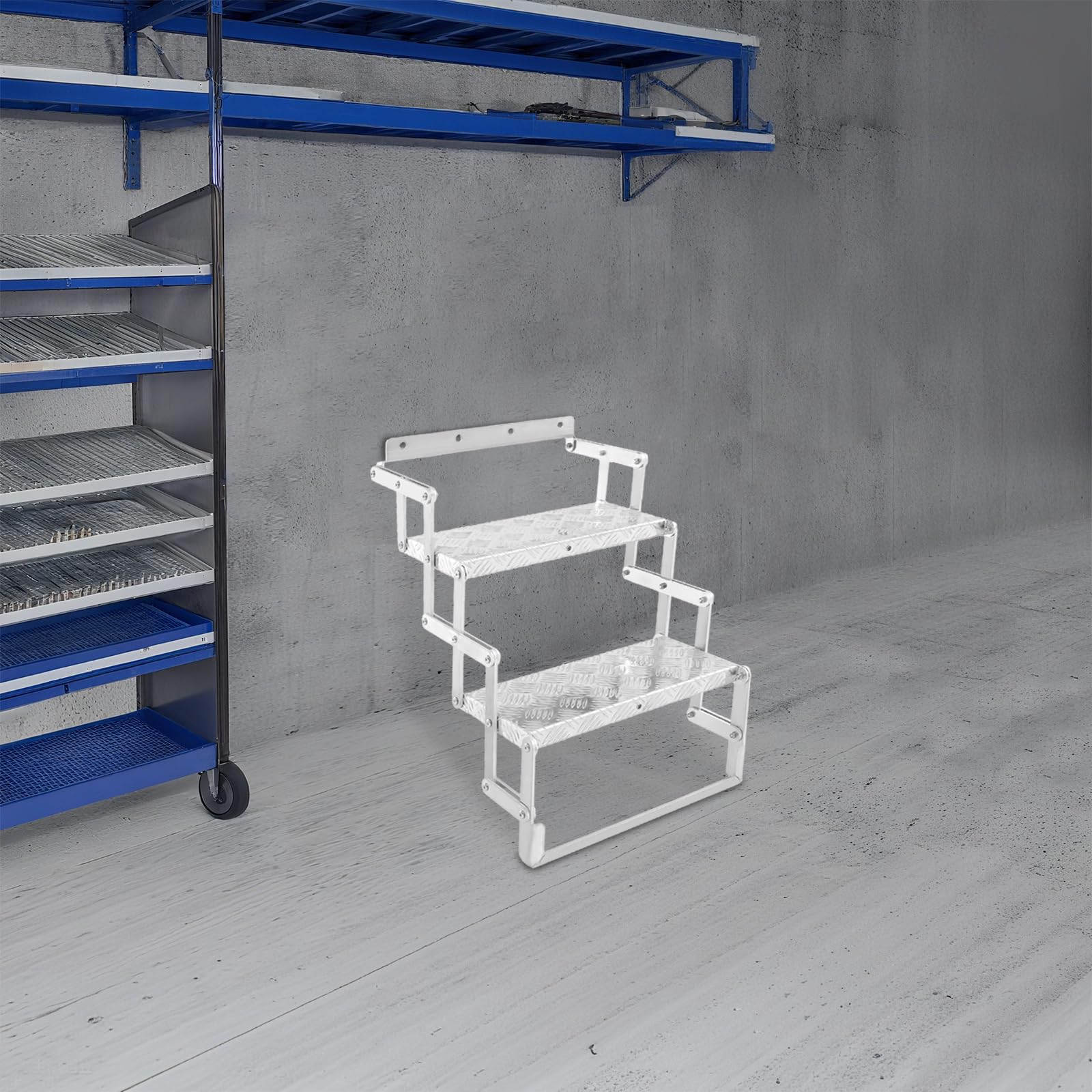 Scala pieghevole in alluminio fino a 110 kg, scala a gradini in lega di alluminio e acciaio al carbonio, pedane antiscivolo con fori di montaggio, per camper, roulotte, rimorchio (2 gradini)