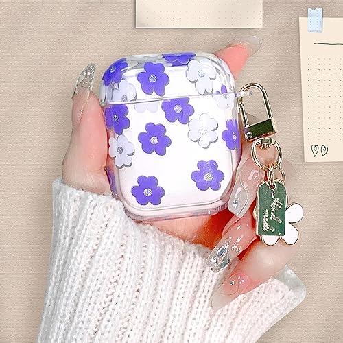 Miniatura 3 de Funda compatible con AirPods, bonita funda transparente floral con bonito diseño de cadena de flores para mujeres y niñas, funda protectora de TPU