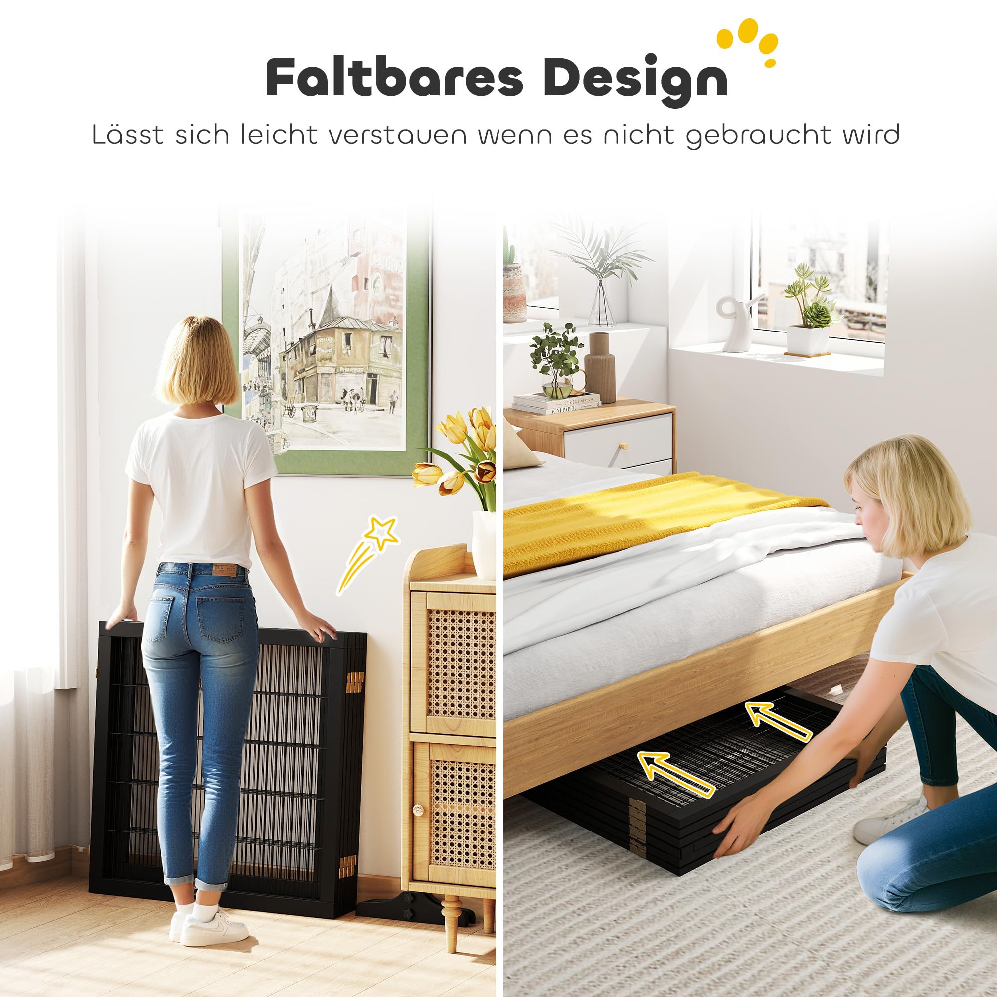 PawHut Puerta de seguridad Barrera para perros Puerta de seguridad con reposapiés Puerta para perros Puerta de seguridad para chimenea y estufa, plegable bidireccional Madera de pino Metal Negro 432 x