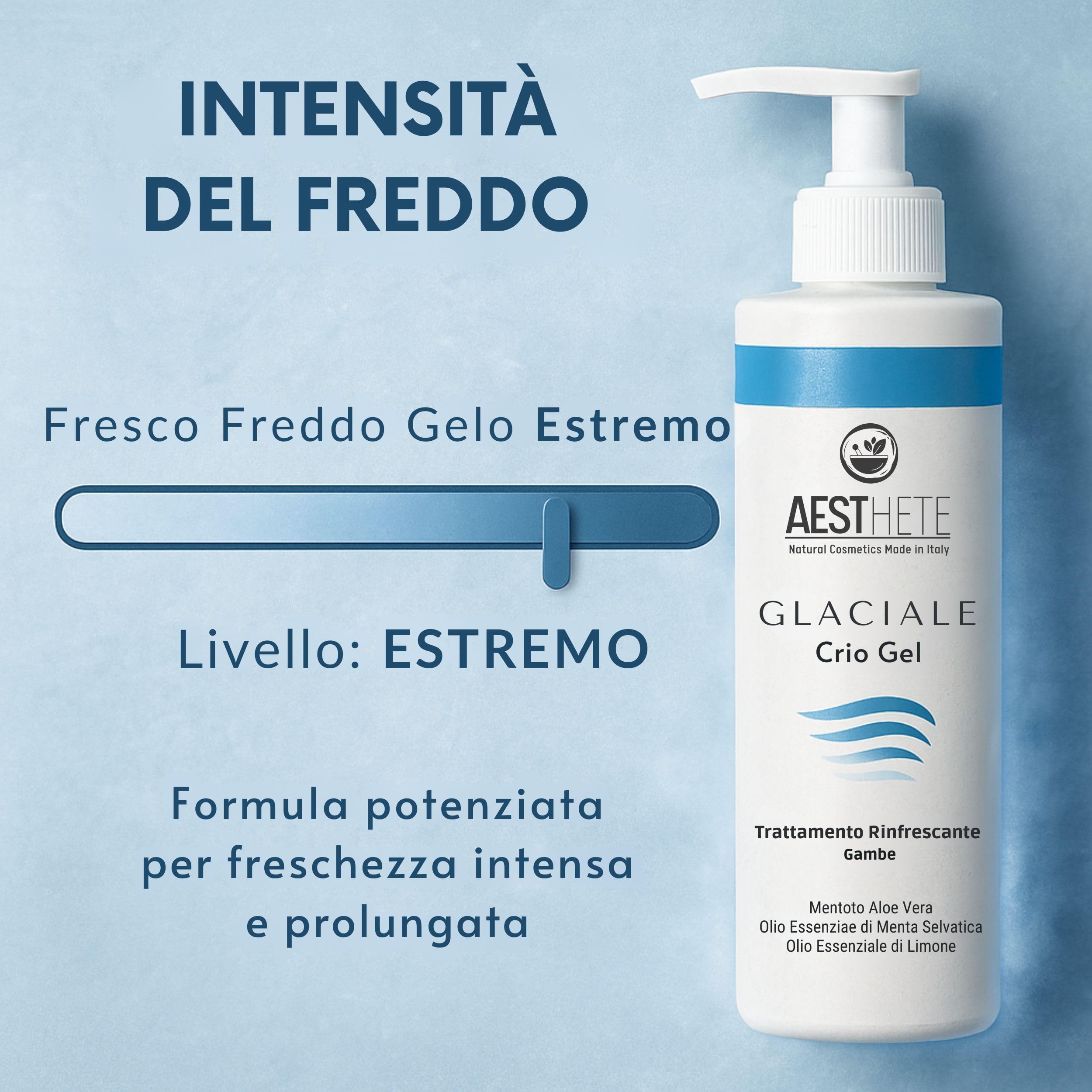 Crema Gambe Effetto Freddo Glaciale – Crio Gel Bio – Freschezza Intensa e Prolungata per Gambe Stanche, Gonfie e Pesanti Vene Varicose e Capillari Rotti – Tonificante e Defaticante Estivo 250ml
