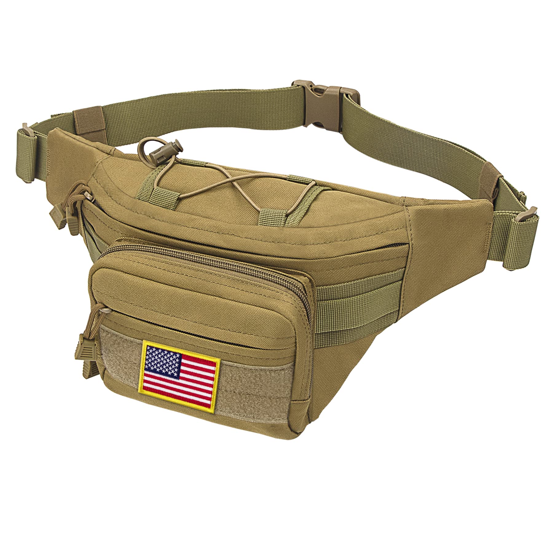 bvya Tactical Fanny Pack, Nylon Waist Bag with U.S. Patch and Adjustable Strap for Camping, Hiking, Outdoor Sports, Khaki, one size-image-7