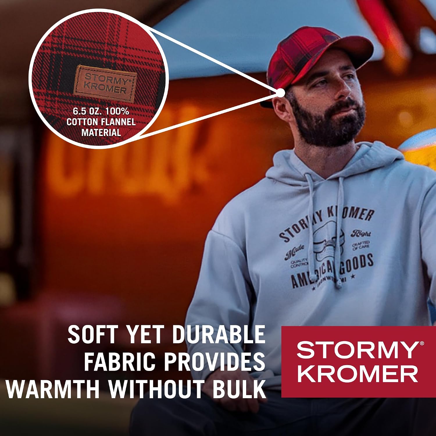 Stormy Kromer Flannel Adjustable Curveball Hat, Soft Cotton Cap for Outdoor Adventures, One Size Fits Most, Red and Black Plaid