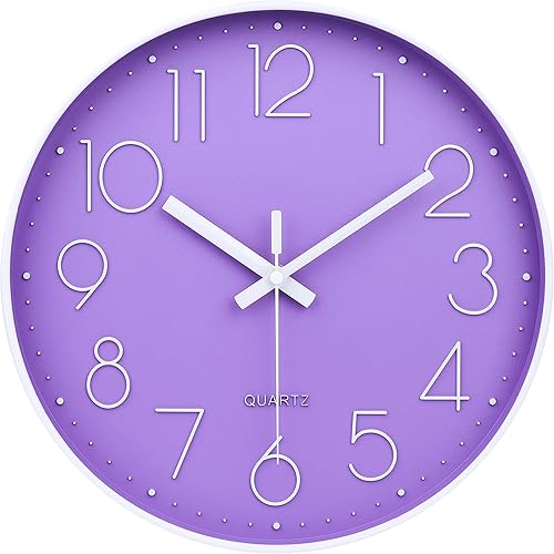 jomparis - Reloj de pared morado de 12 pulgadas, de cuarzo, silencioso para dormitorio, hogar, sala de estar