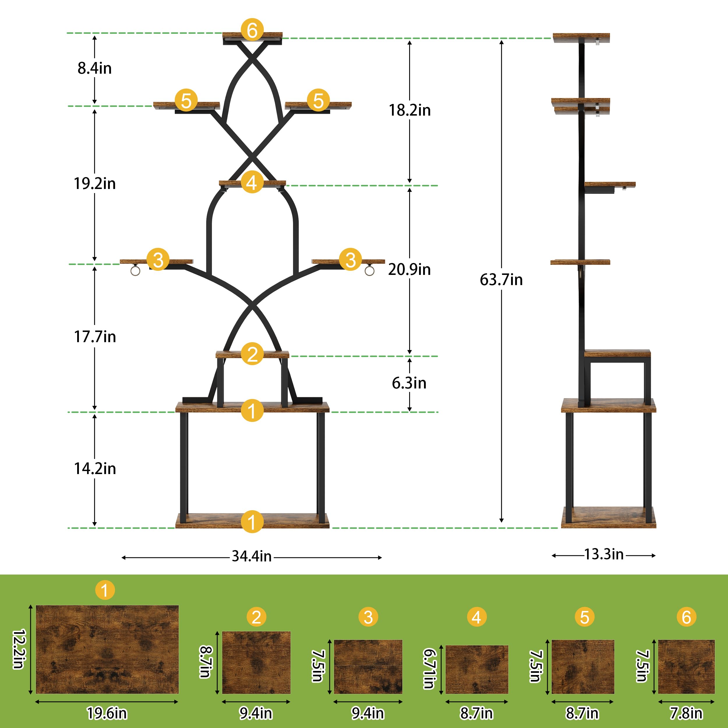 Soporte para plantas de interior con luces de crecimiento, estante de plantas de interior de 7 niveles, soportes de plantas de 64 pulgadas de alto para plantas de interior, estantes de metal 5